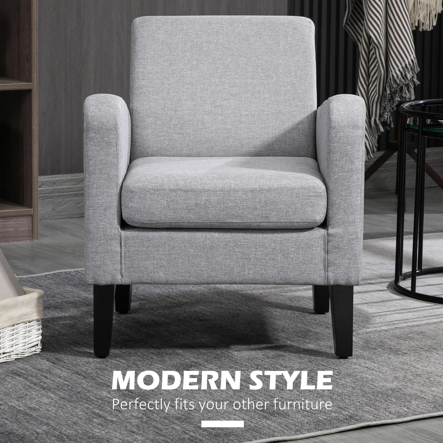 HOMCOM Linen-Look Boxy Armchair - Light Grey image front view