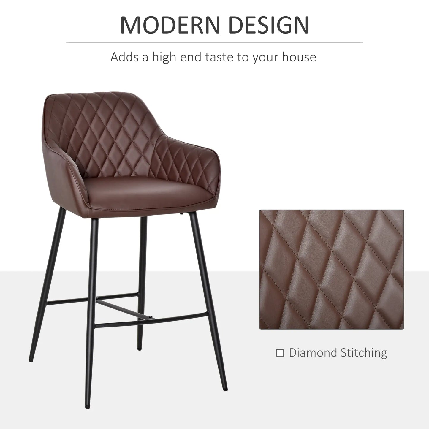 HOMCOM Set of 2 Bar stools Retro PU Leather Bar Chairs w/ Footrest Brown