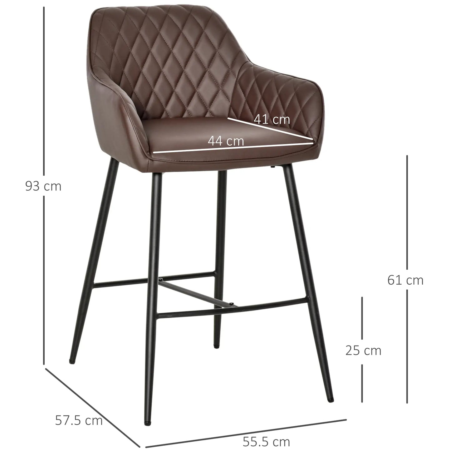 HOMCOM Set of 2 Bar stools Retro PU Leather Bar Chairs w/ Footrest Brown