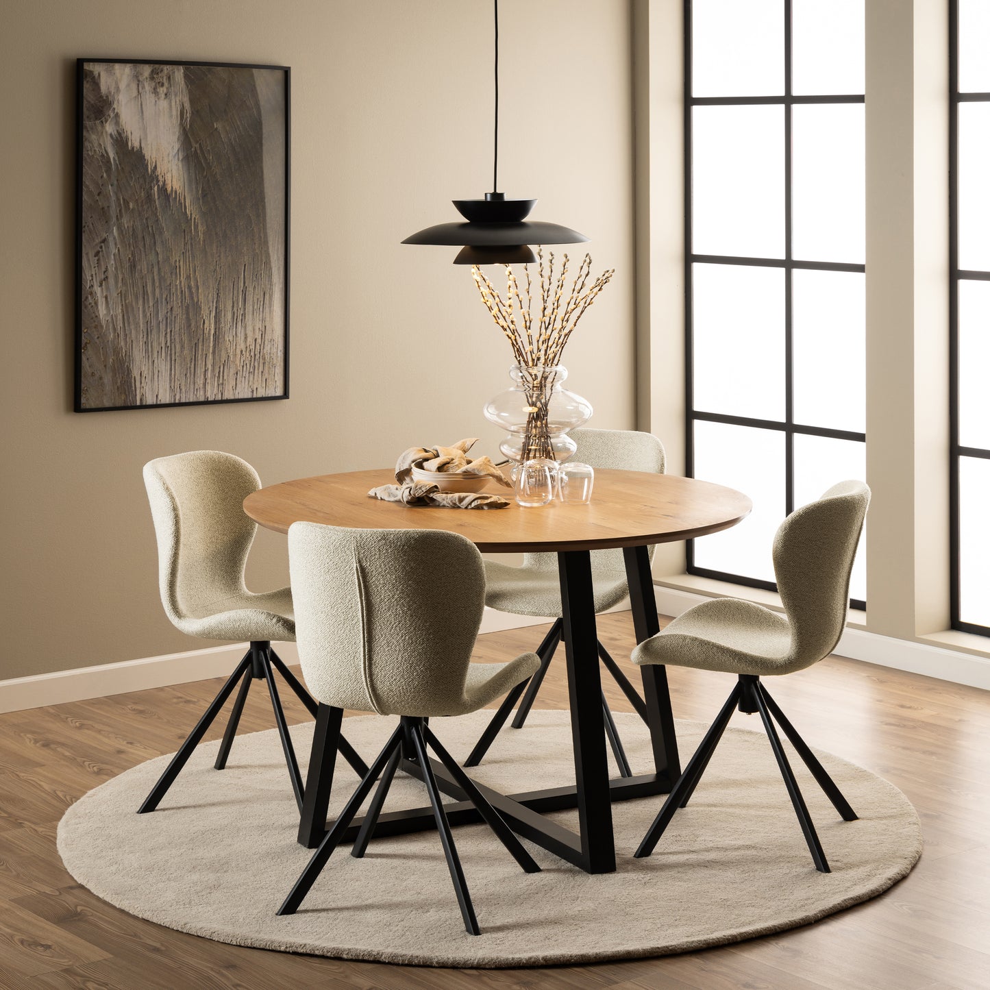 Batilda Swivel Dining Chairs in Cream Fabric Set of 2