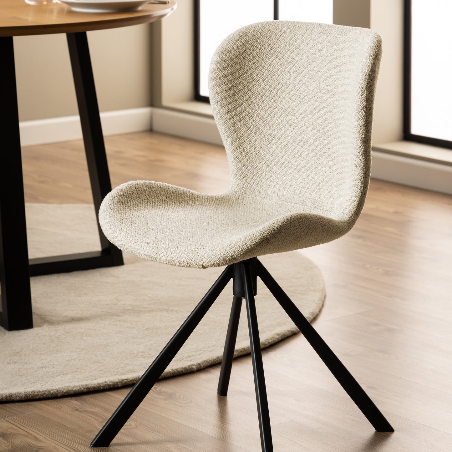Batilda Swivel Dining Chairs in Cream Fabric Set of 2