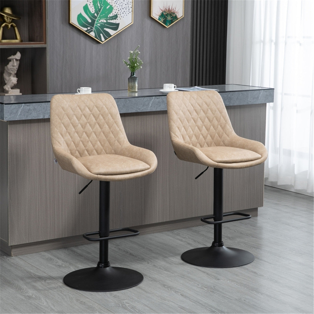 Beige Bar Stools/Dining Chair Set of 2