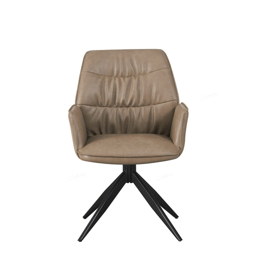 Berlish Chair - Taupe PU Leather - Dinning Chair Brown Leather swivel 
