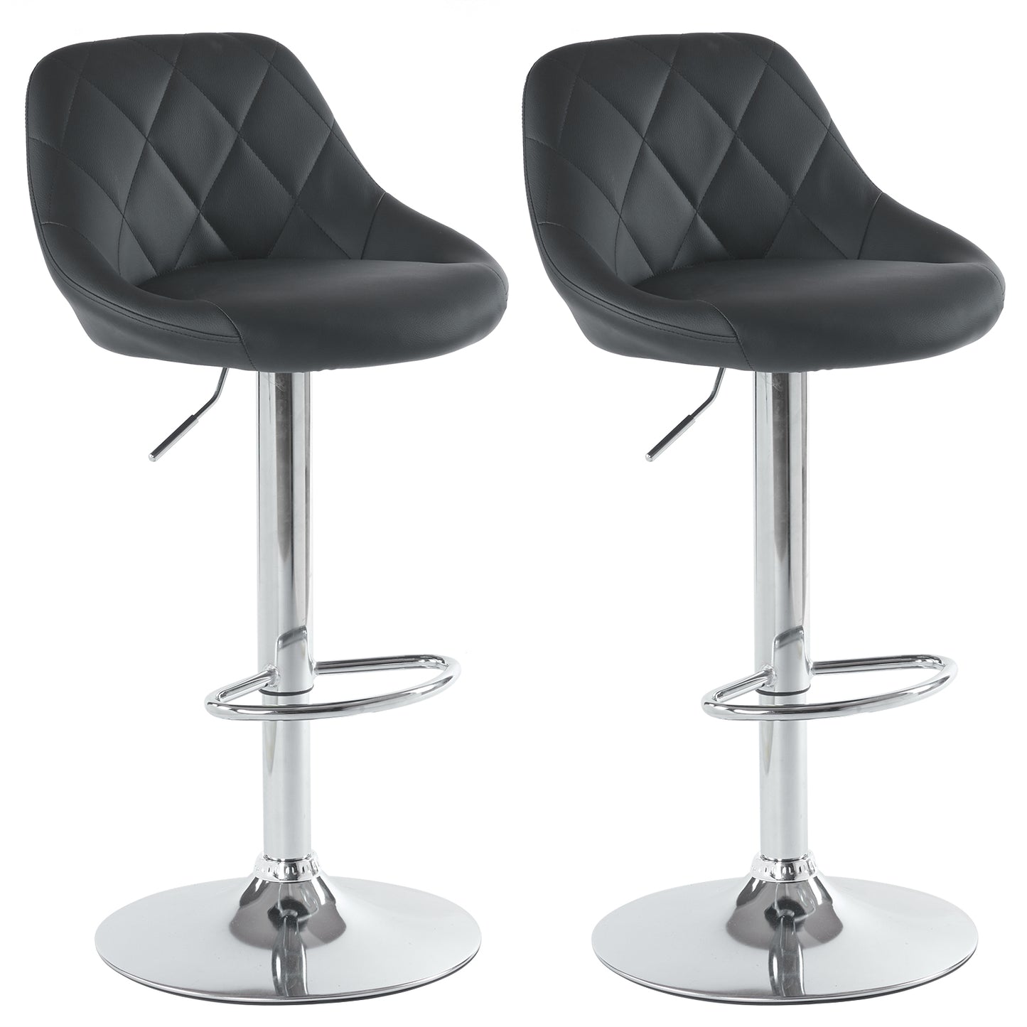 Black Bar Stools/ Kitchen Stool PU Leather Bar Stool, Adjustable Lift Height Swivel Stool Set of 2
