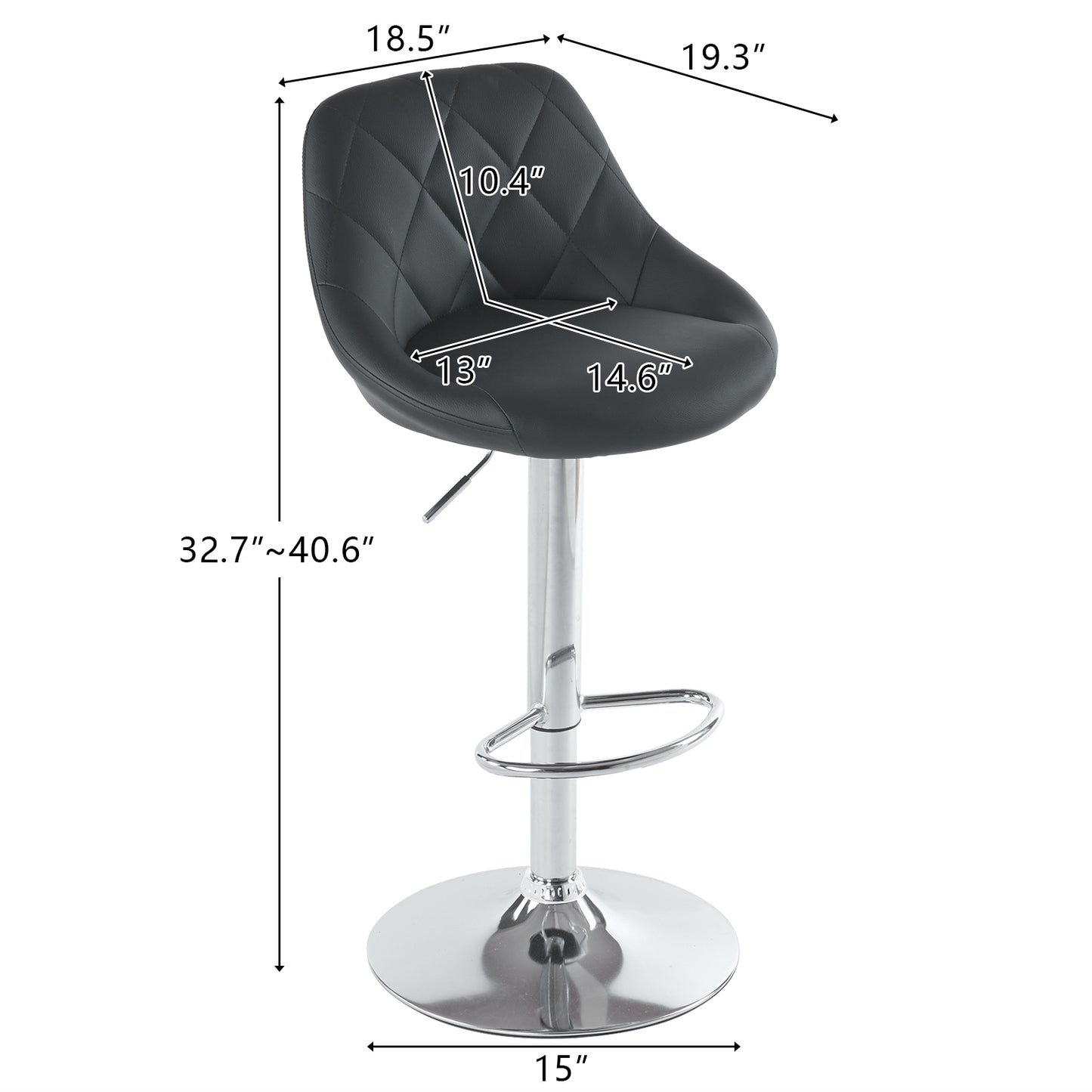 Black Bar Stools/ Kitchen Stool PU Leather Bar Stool, Adjustable Lift Height Swivel Stool Set of 2