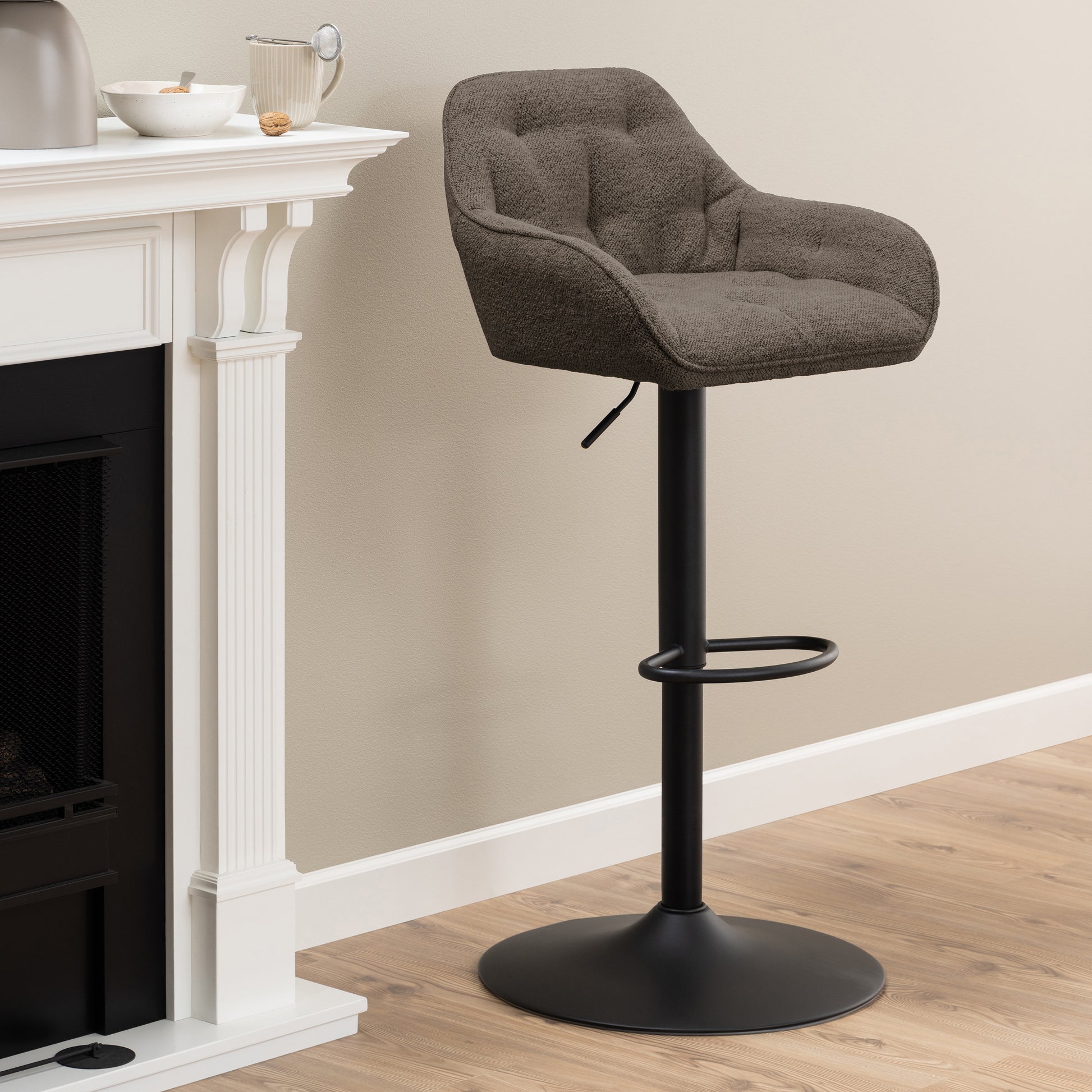 Brooke Swivel Bar Stool Boucle fabric with Height Adjustable Function