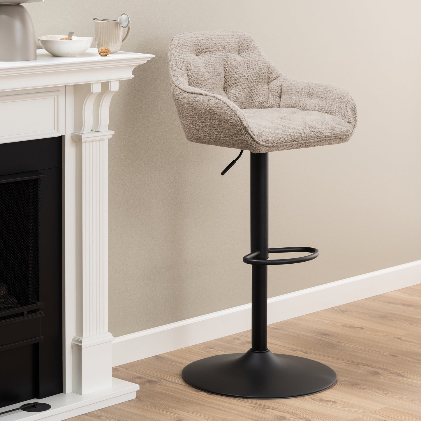 Brooke Swivel Bar Stool with Boucle Fabric Height Adjustable Function in Monza Beige Set of 2