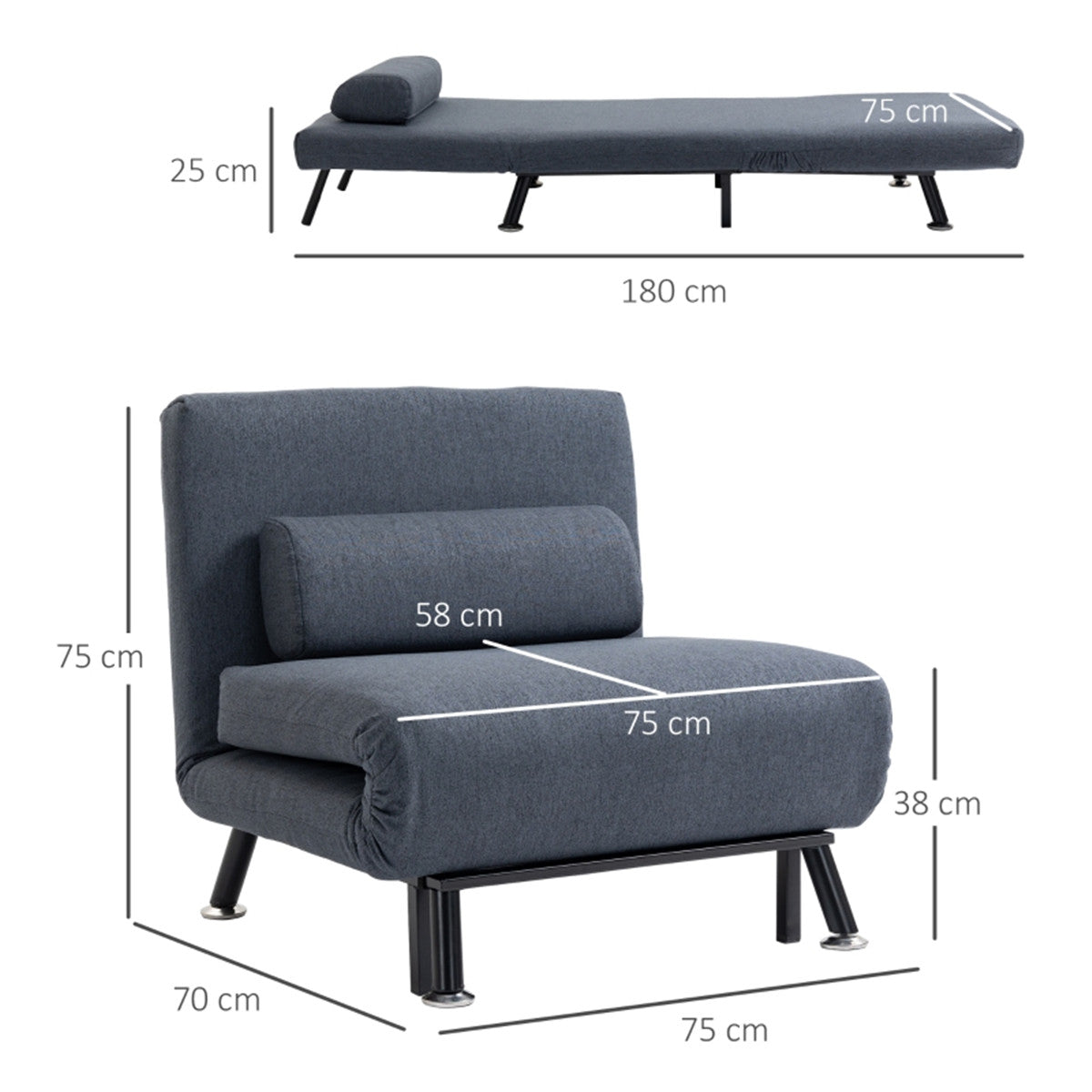 Dark Grey Sofa Chair /Single sofa bed