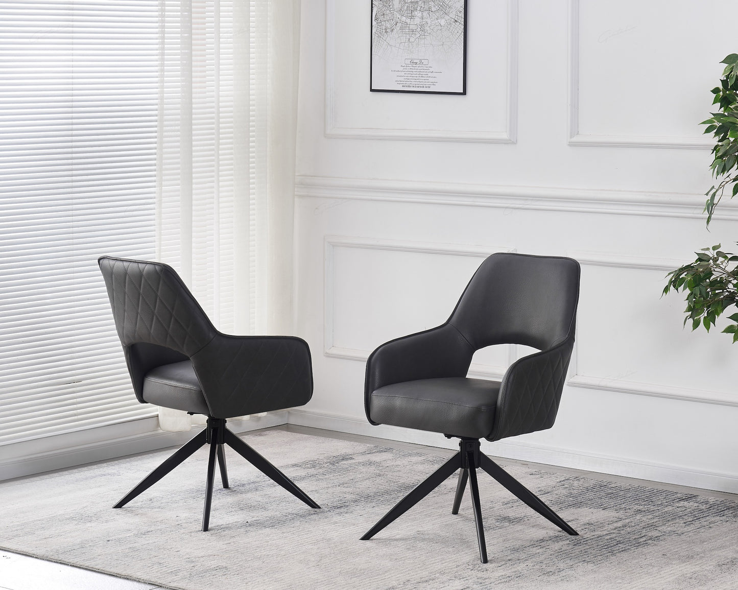 Enrica Chair - Dark Grey Faux Leather - Set of 2
