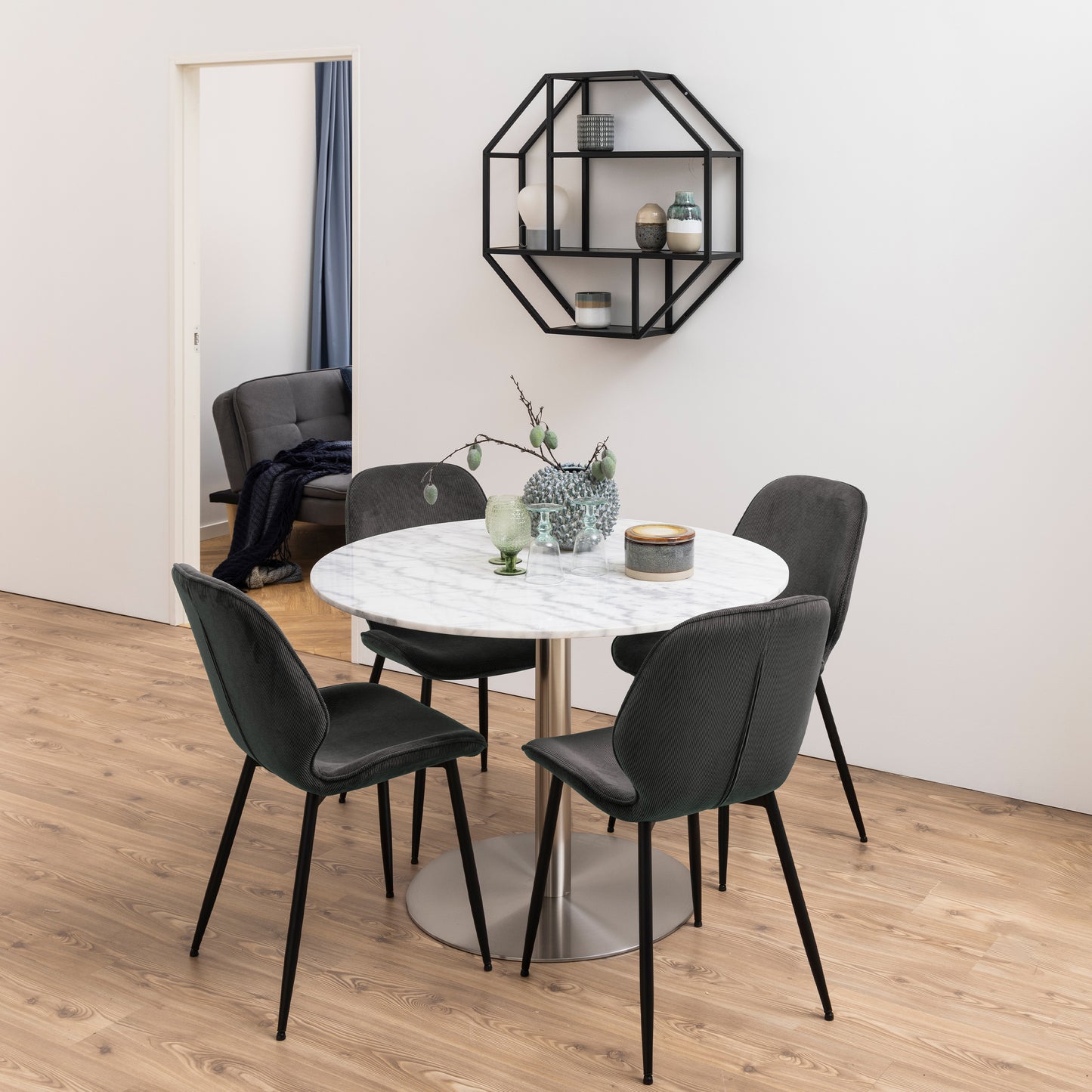 Femke Corduroy fabric Chair in Anthracite Set of 4