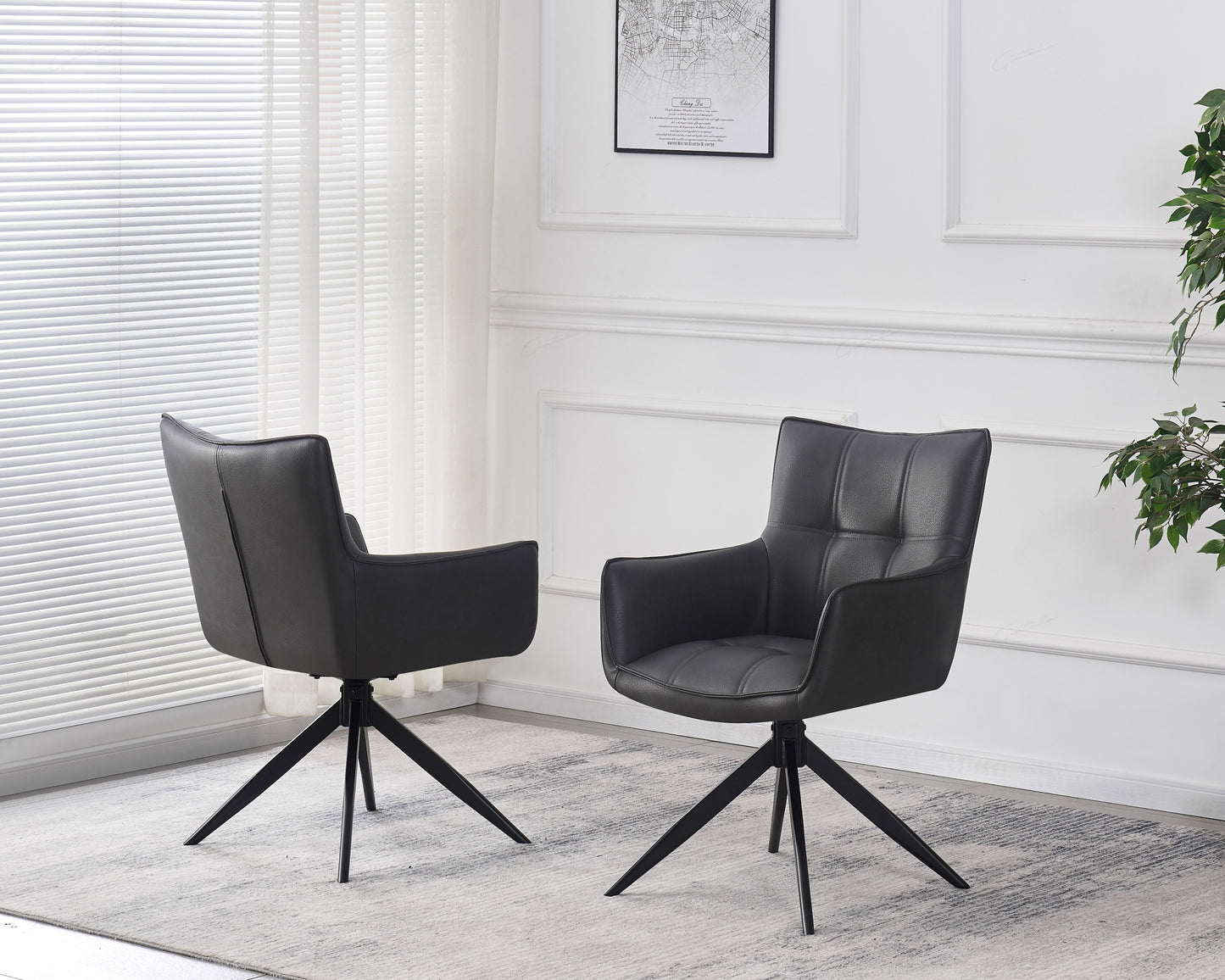 Franca Dinning / Lounge Chair - Dark Grey PU - set of 2