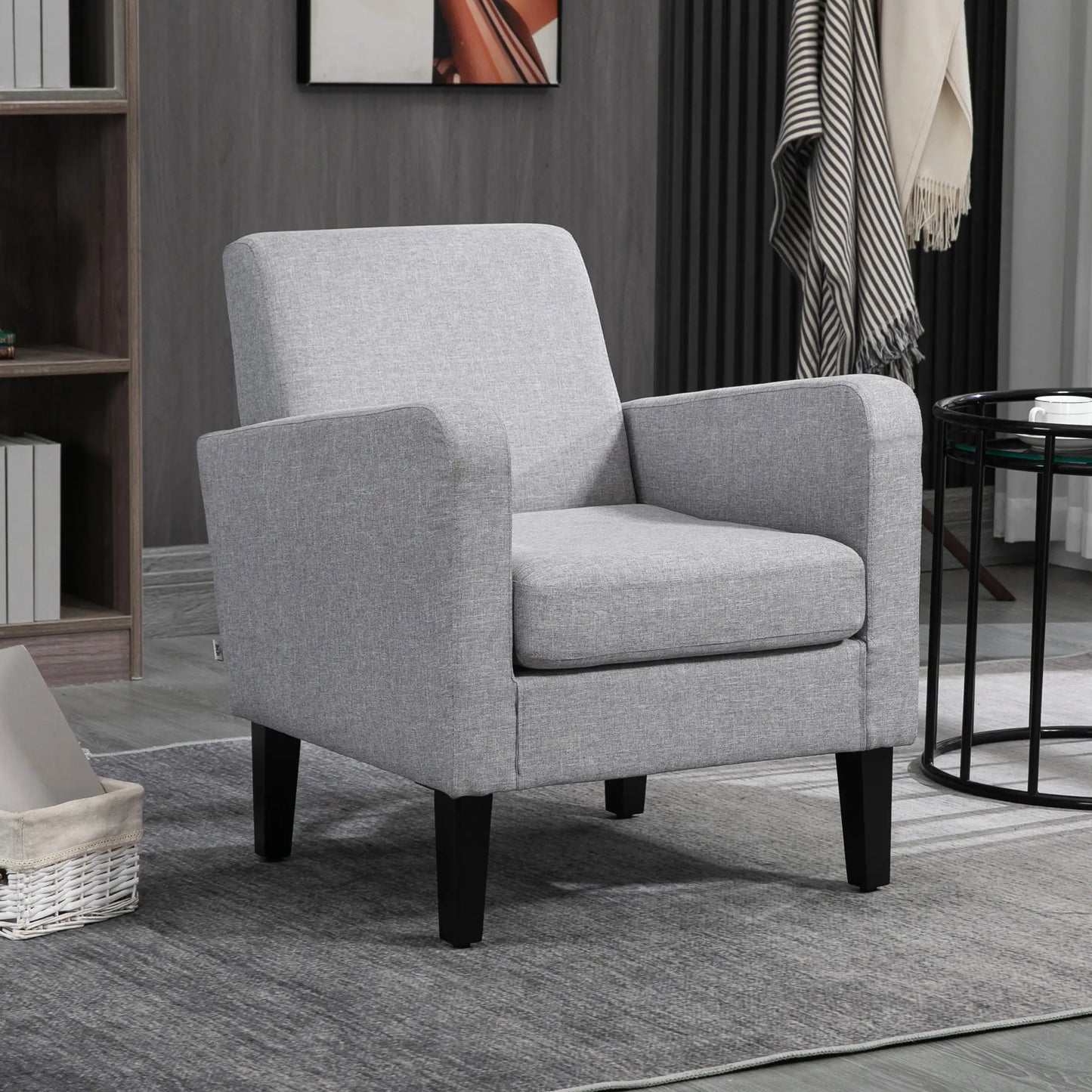 HOMCOM Linen-Look Boxy Armchair - Light Grey