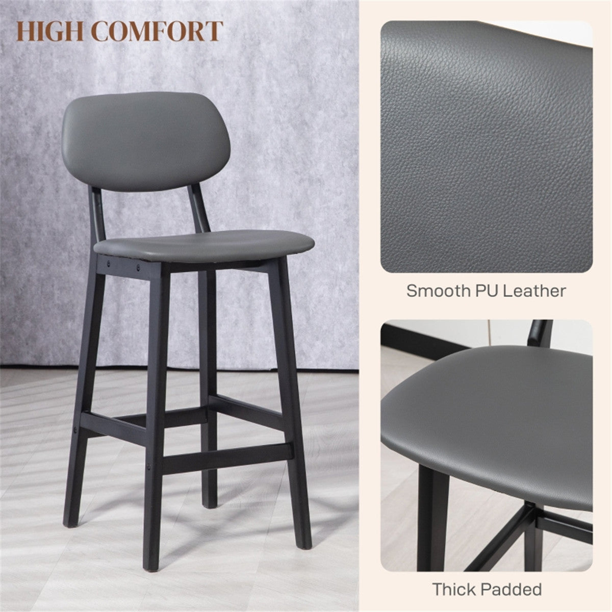 Grey Bar Stools/Dining Chair Set of 2