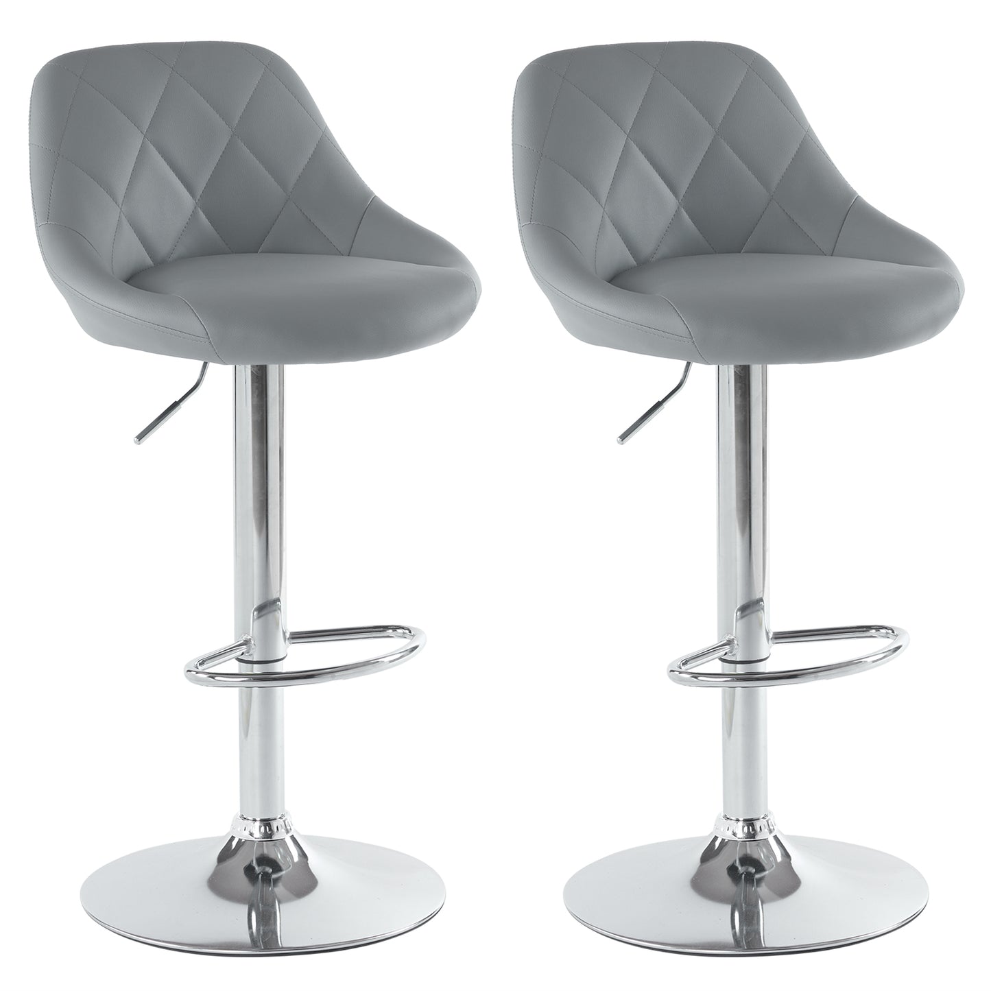 Grey Bar Stools, PU Leather Bar Stool, Adjustable Lift Height Swivel Stool Set of 2