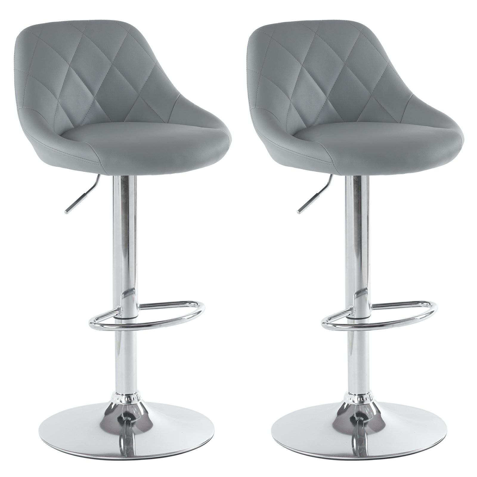 Grey Bar Stools, PU Leather Bar Stool, Adjustable Lift Height Swivel Stool Set of 2