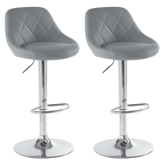 Grey Bar Stools, PU Leather Bar Stool, Adjustable Lift Height Swivel Stool Set of 2