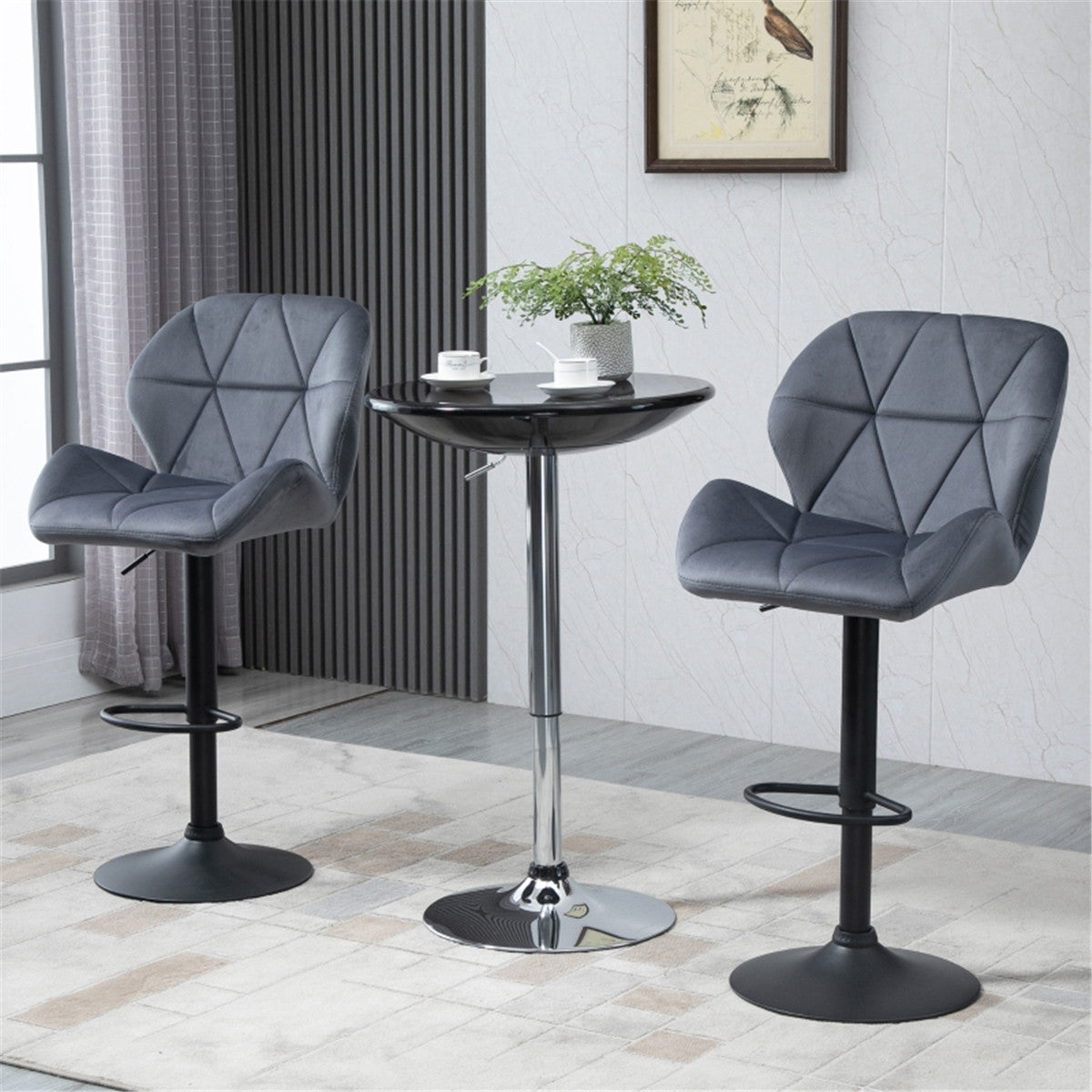 Grey Modern Bar Stools/Dining Chair Set of 2