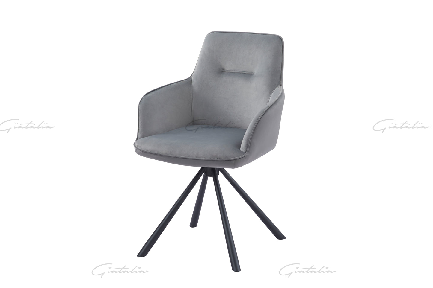 Grey Swivel Arm Chair - GREY VELVET - Set of 2