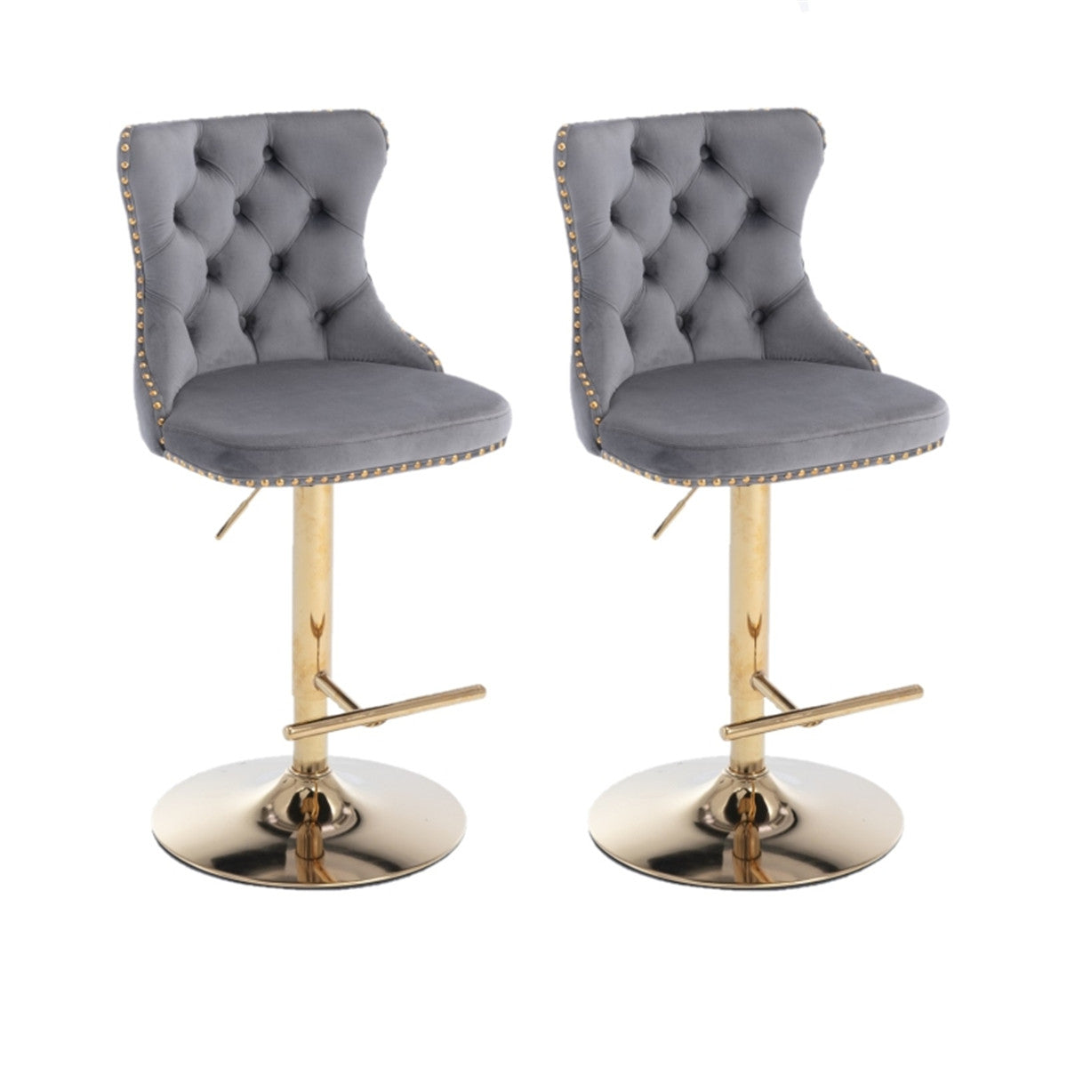 Grey Velvet Bar Stools / Dining Chair Set of 2