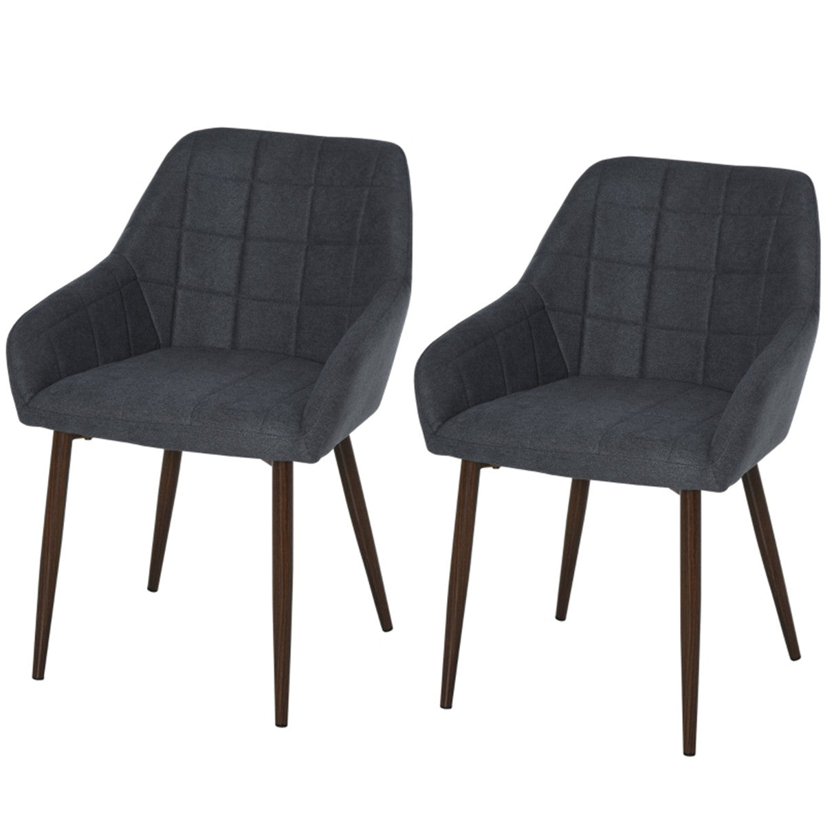HOMCOM 2 Pieces Linen-Touch Fabric Dining Chair with Grid Pattern, Dark Grey