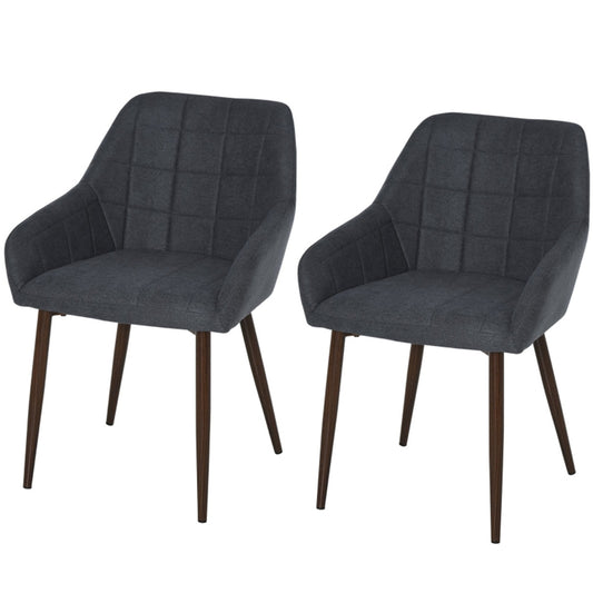 HOMCOM 2 Pieces Linen-Touch Fabric Dining Chair with Grid Pattern, Dark Grey