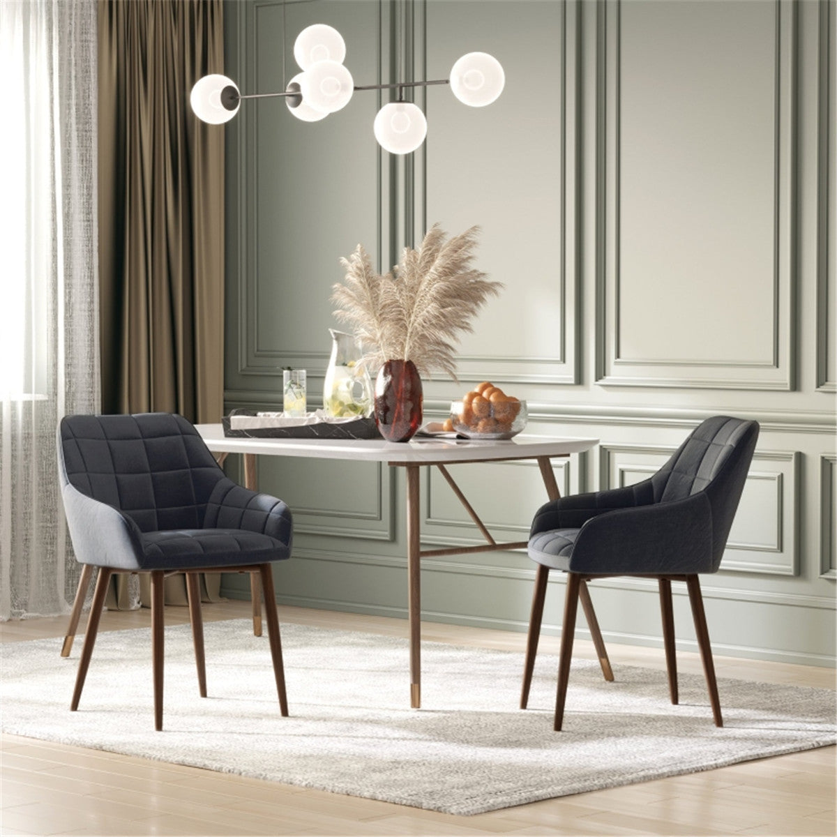 HOMCOM 2 Pieces Linen-Touch Fabric Dining Chair with Grid Pattern, Dark Grey