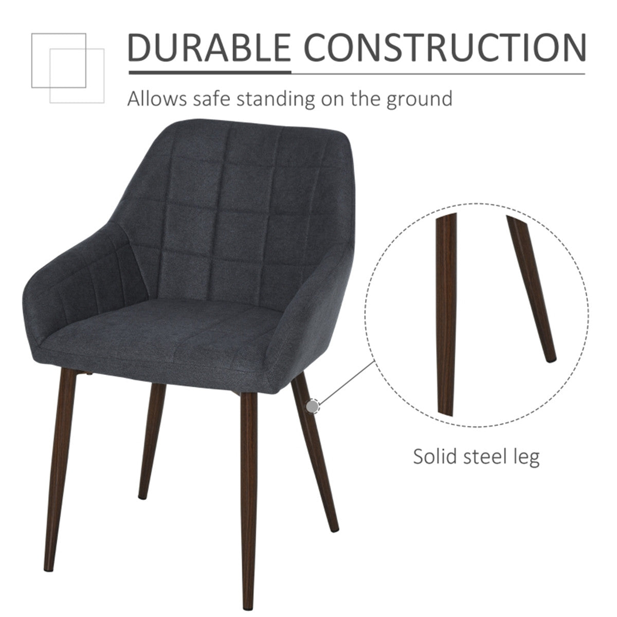 HOMCOM 2 Pieces Linen-Touch Fabric Dining Chair with Grid Pattern, Dark Grey
