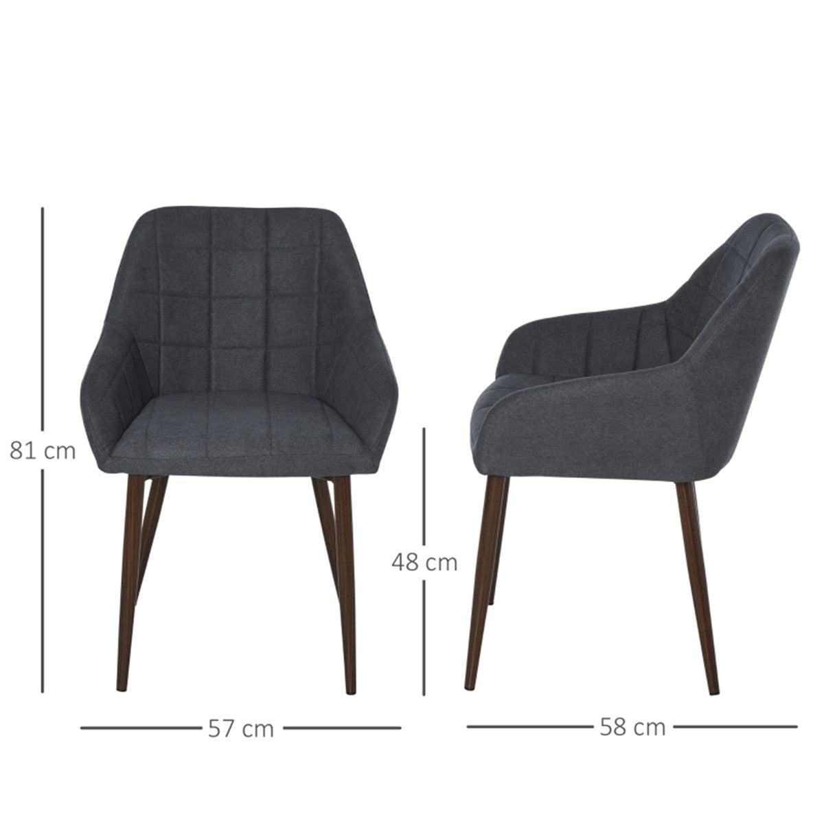 HOMCOM 2 Pieces Linen-Touch Fabric Dining Chair with Grid Pattern, Dark Grey