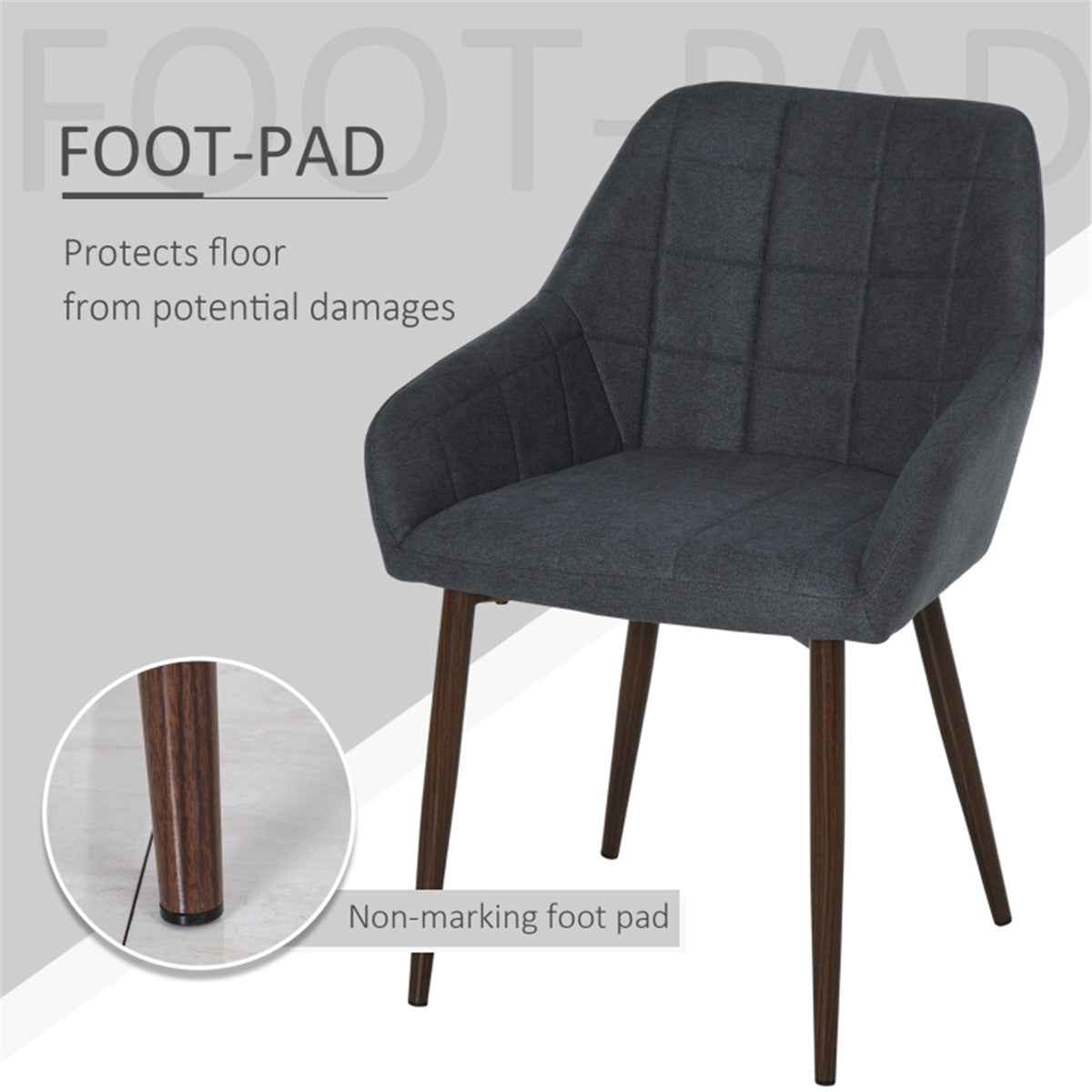 HOMCOM 2 Pieces Linen-Touch Fabric Dining Chair with Grid Pattern, Dark Grey