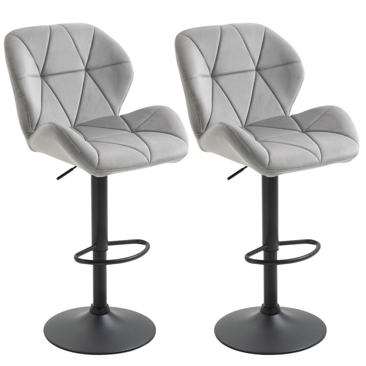 HOMCOM Adjustable Bar Stools Set of 2, Armless Upholstered Swivel,  Light Grey