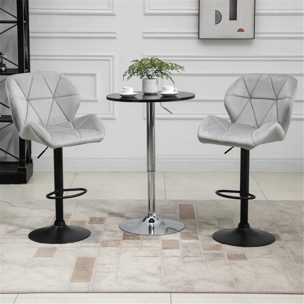 HOMCOM Adjustable Bar Stools Set of 2, Armless Upholstered Swivel,  Light Grey
