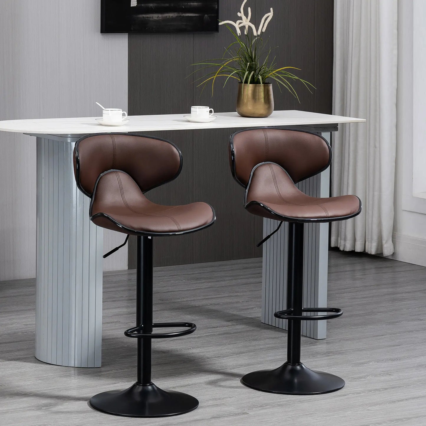 HOMCOM Adjustable Swivel Bar Stools Set of 2, Barstools with Footrest, Brown