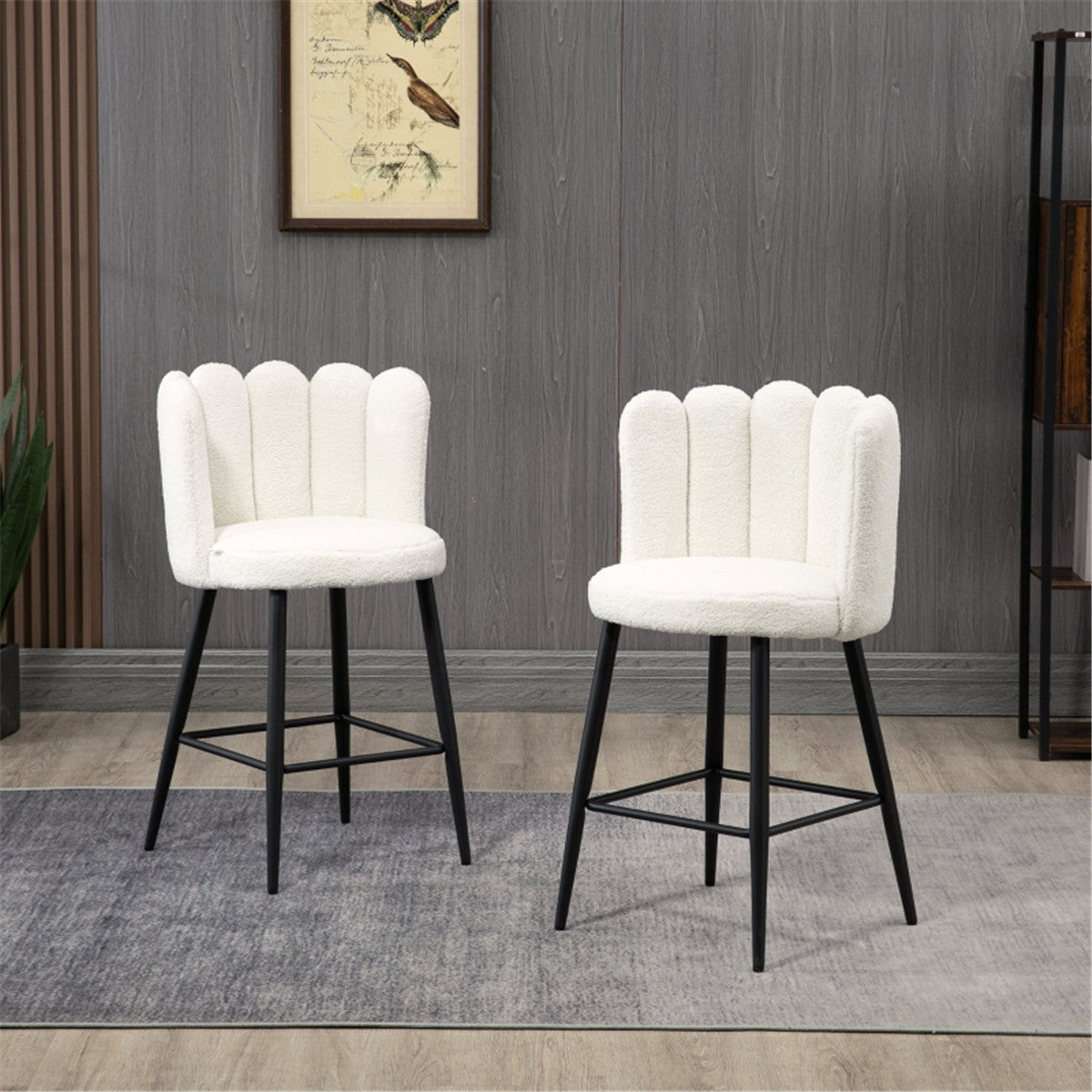 HOMCOM Bar Stools Set of 2, Faux Cashmere Upholstered Breakfast Bar Chairs, Cream