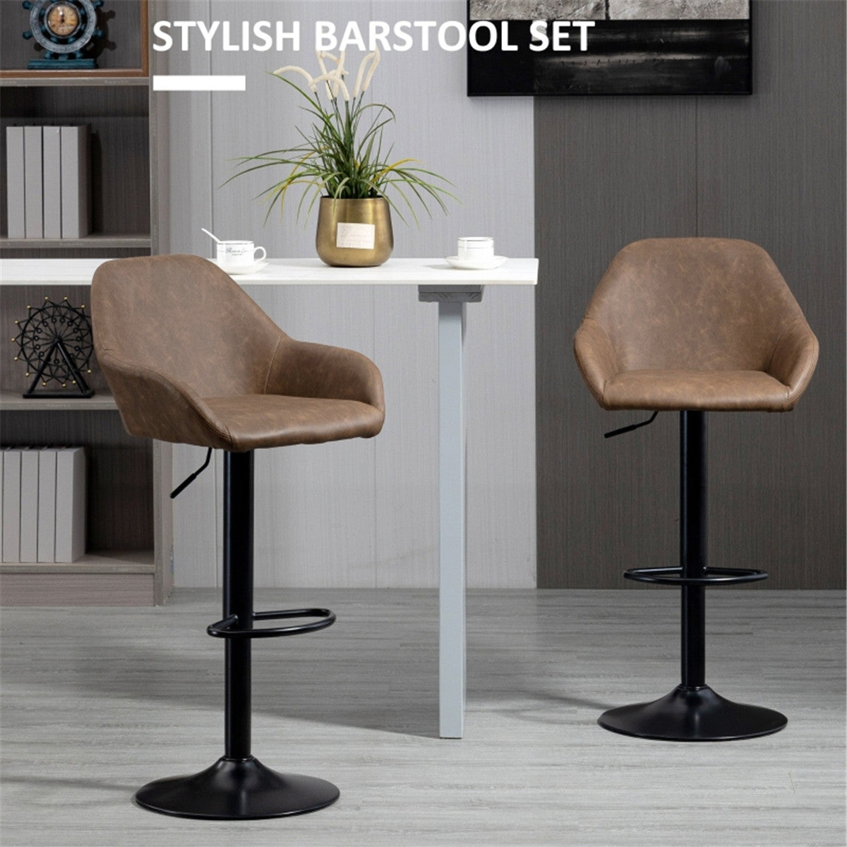HOMCOM Bar Stools Set of 2, Height Adjustable Swivel Barstools, PU Leather, Dark Brown