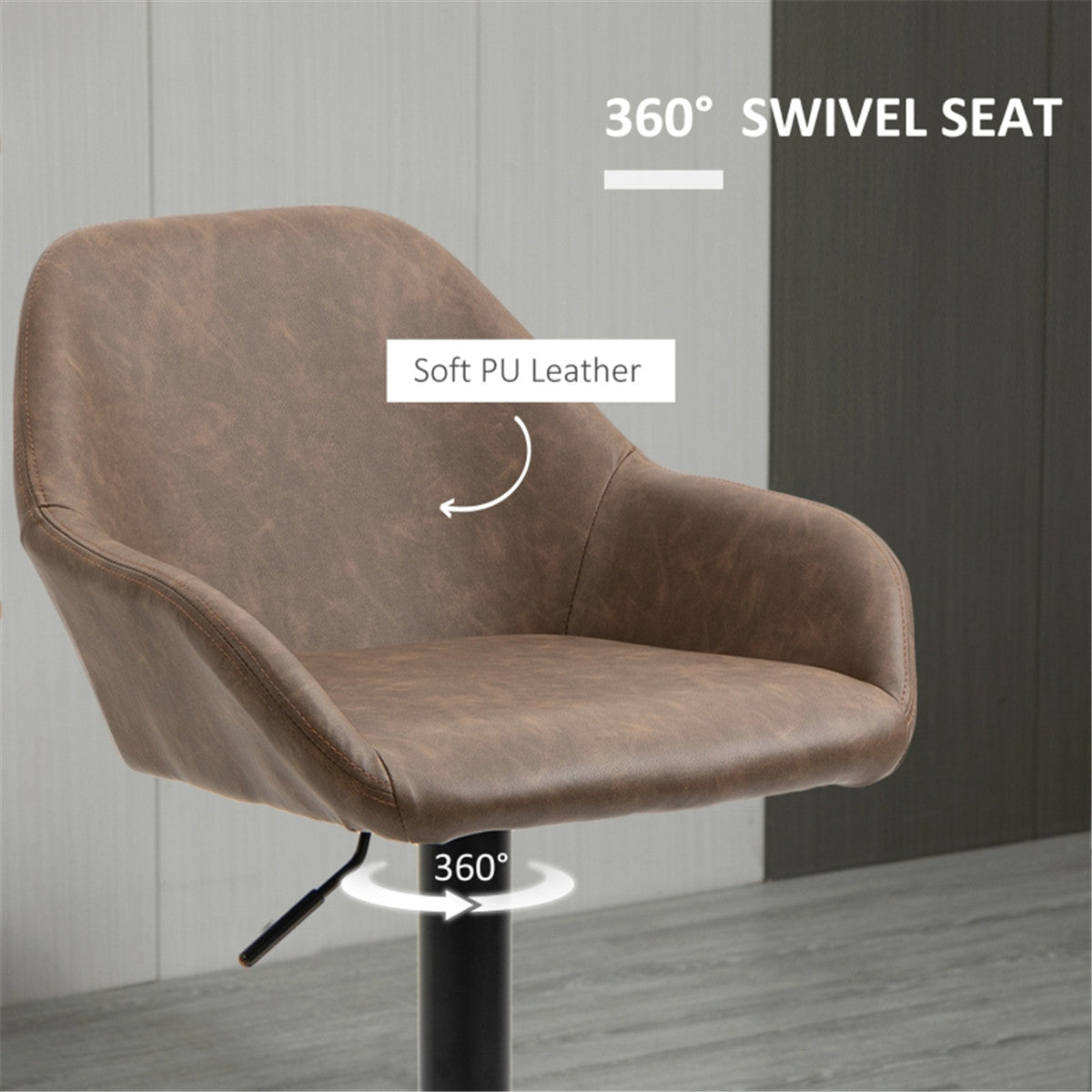 HOMCOM Bar Stools Set of 2, Height Adjustable Swivel Barstools, PU Leather, Dark Brown