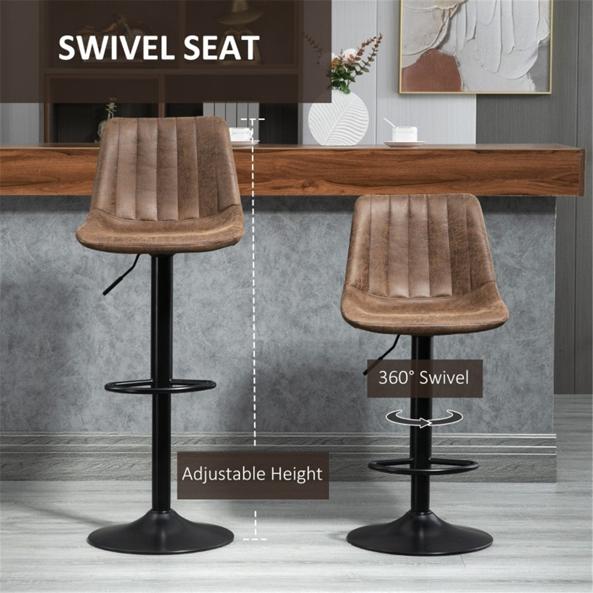 HOMCOM Bar Stools Set of 2, Swivel Counter,  Brown