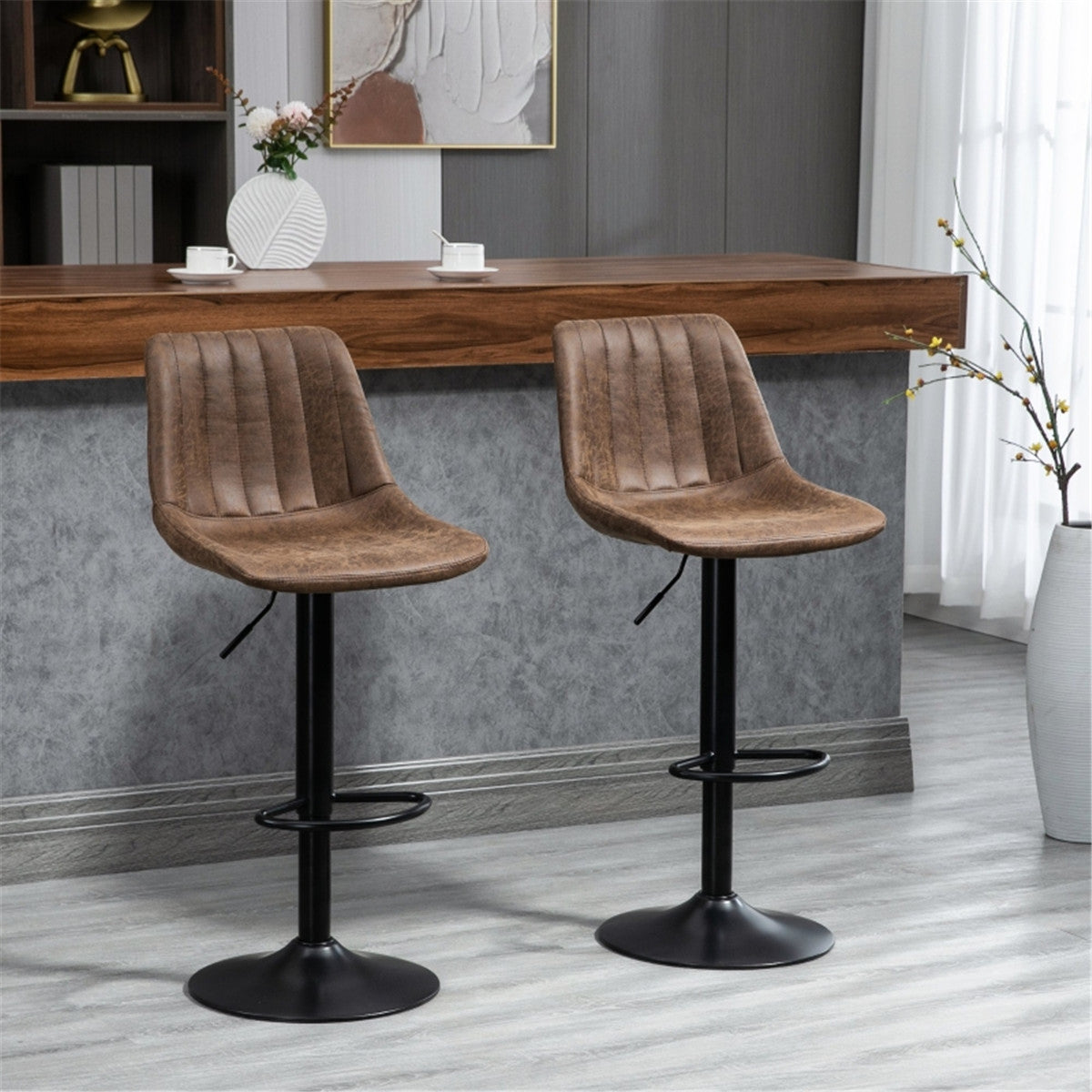 HOMCOM Bar Stools Set of 2, Swivel Counter,  Brown