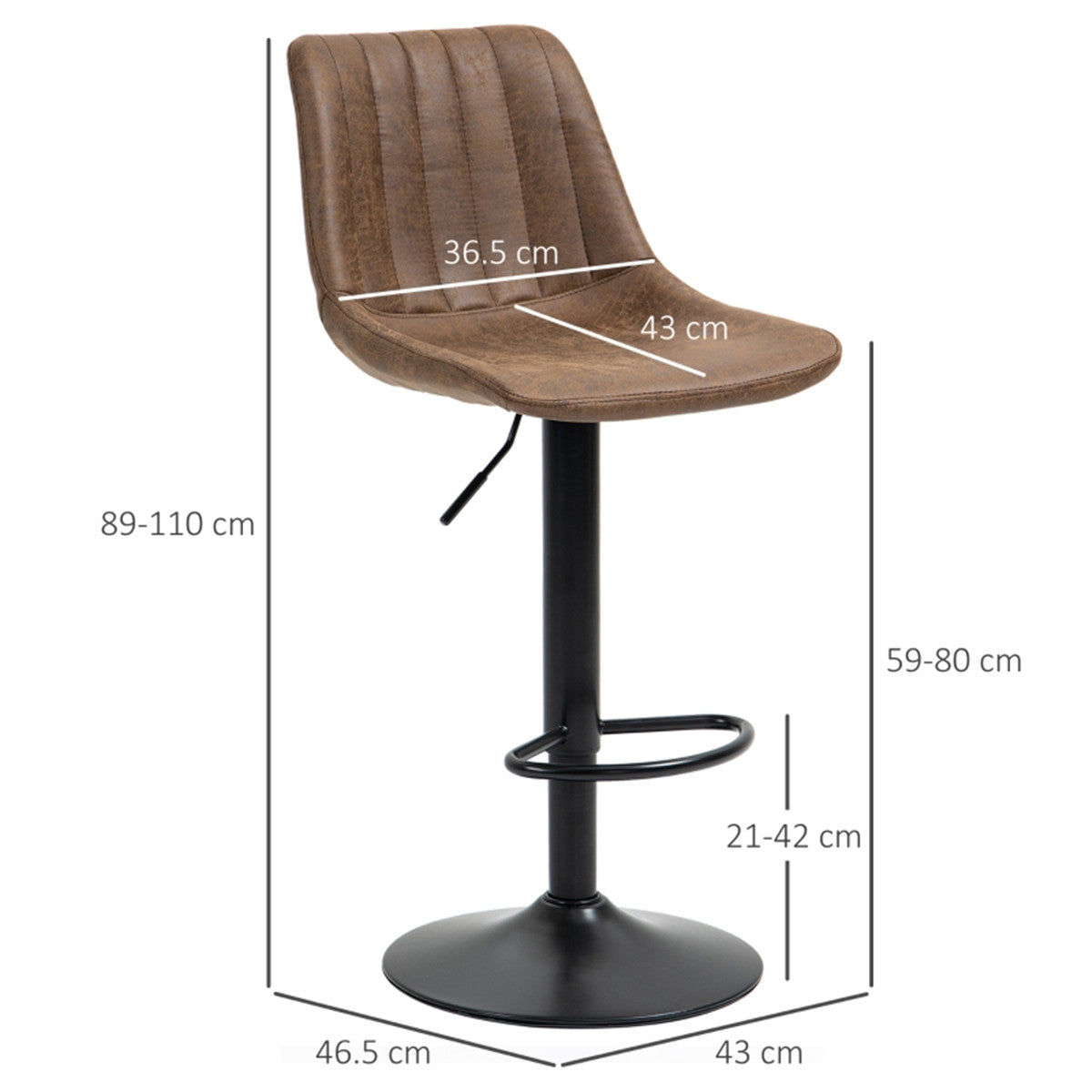 HOMCOM Bar Stools Set of 2, Swivel Counter,  Brown