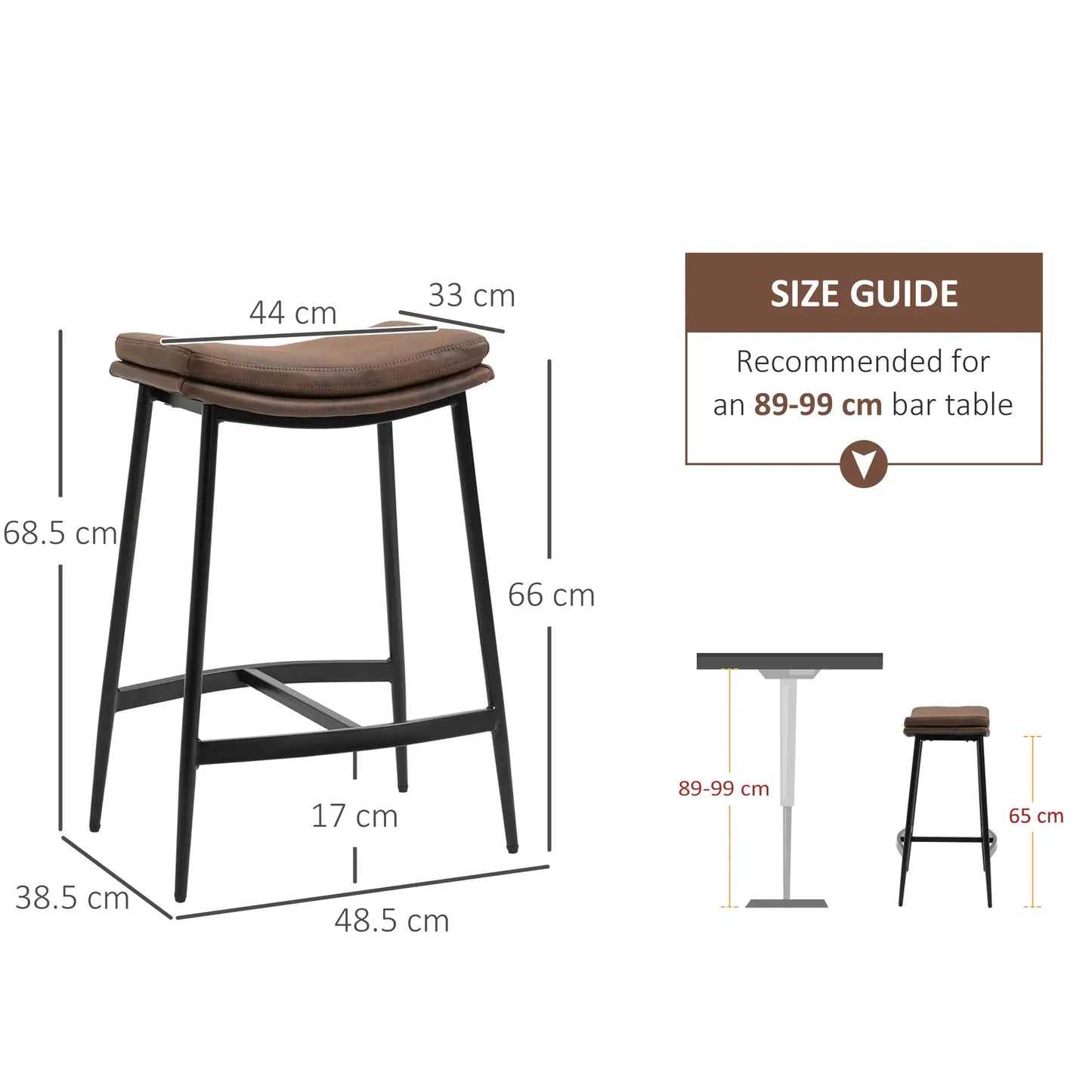 HOMCOM Breakfast Bar Stools Set of 2, Brown