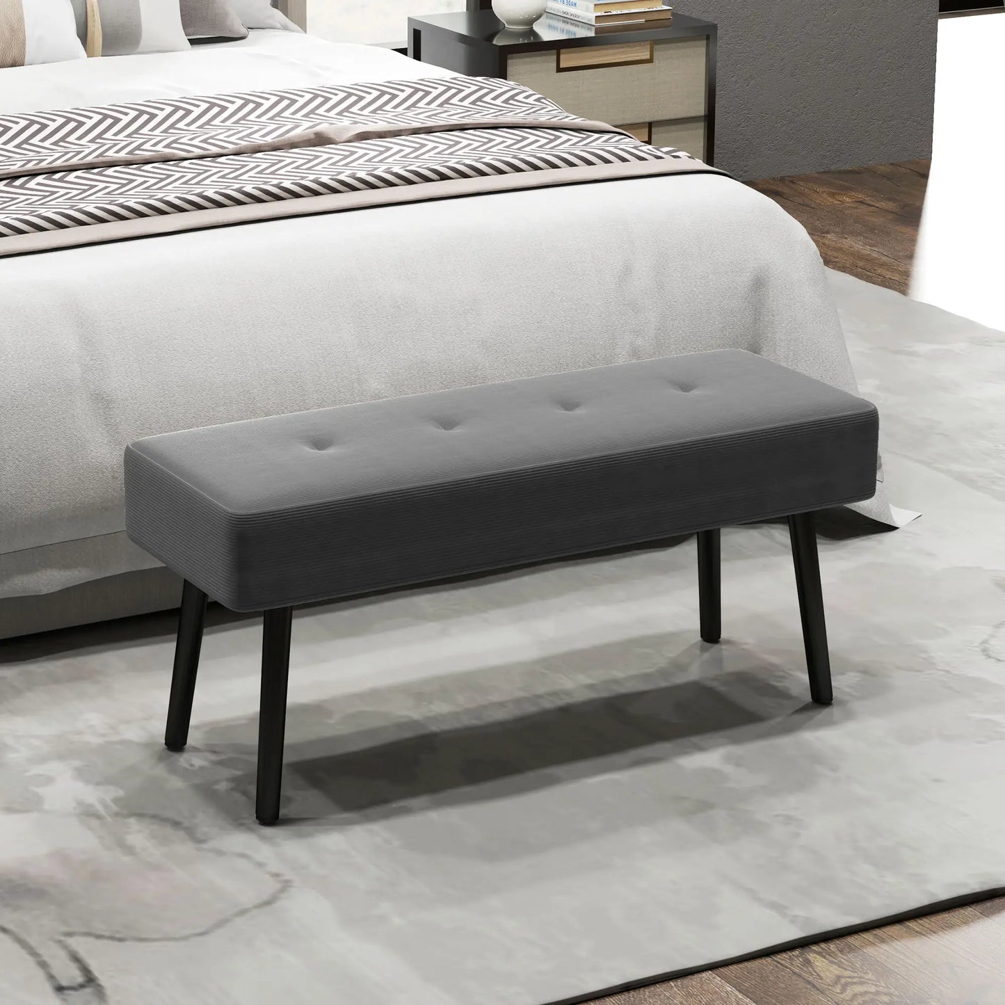 HOMCOM End of Bed Bench, Corduroy Grey