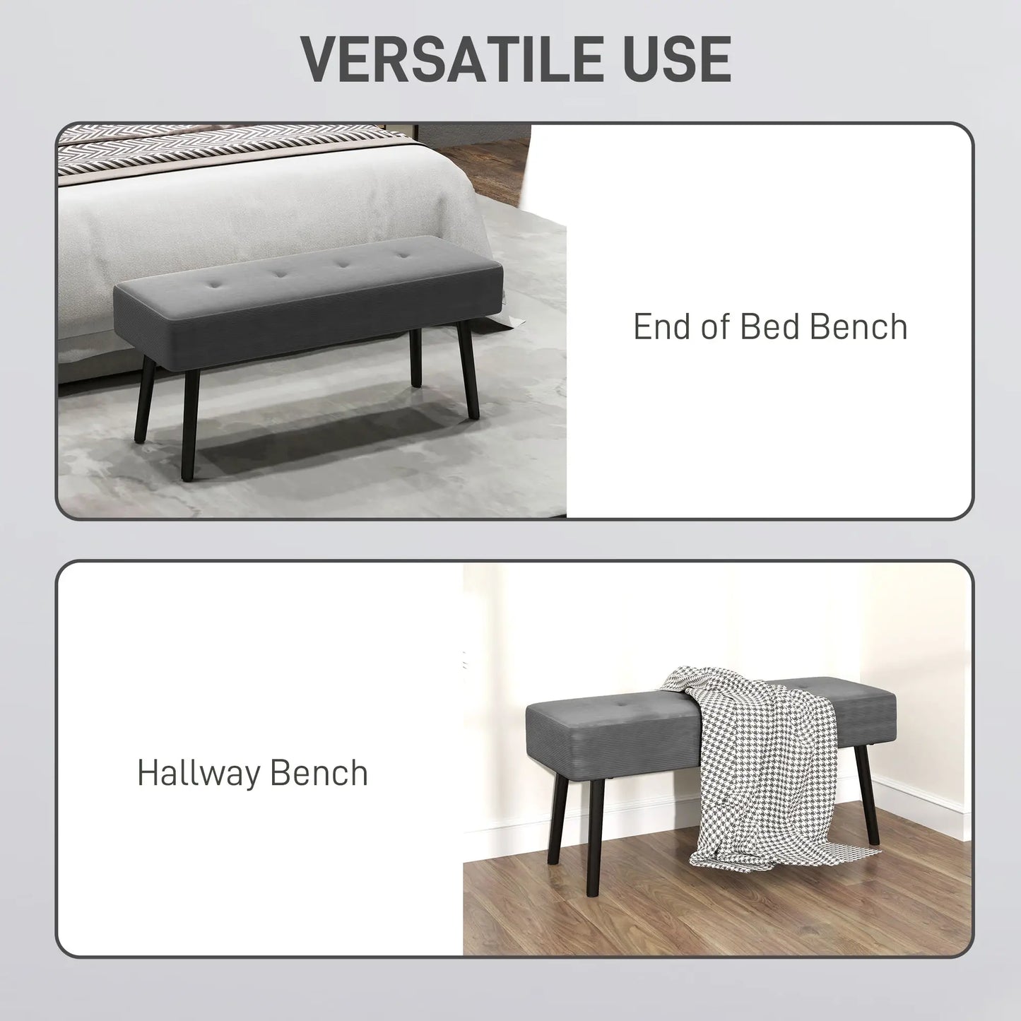 HOMCOM End of Bed Bench, Corduroy Grey
