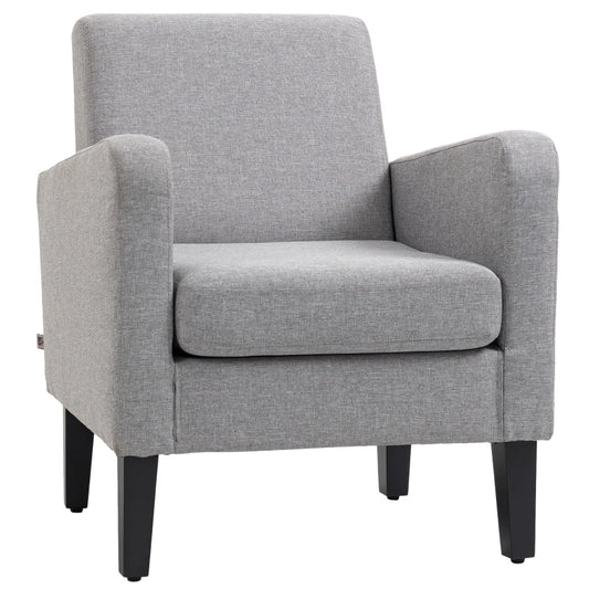 Linen-Look Boxy Armchair - Light Grey