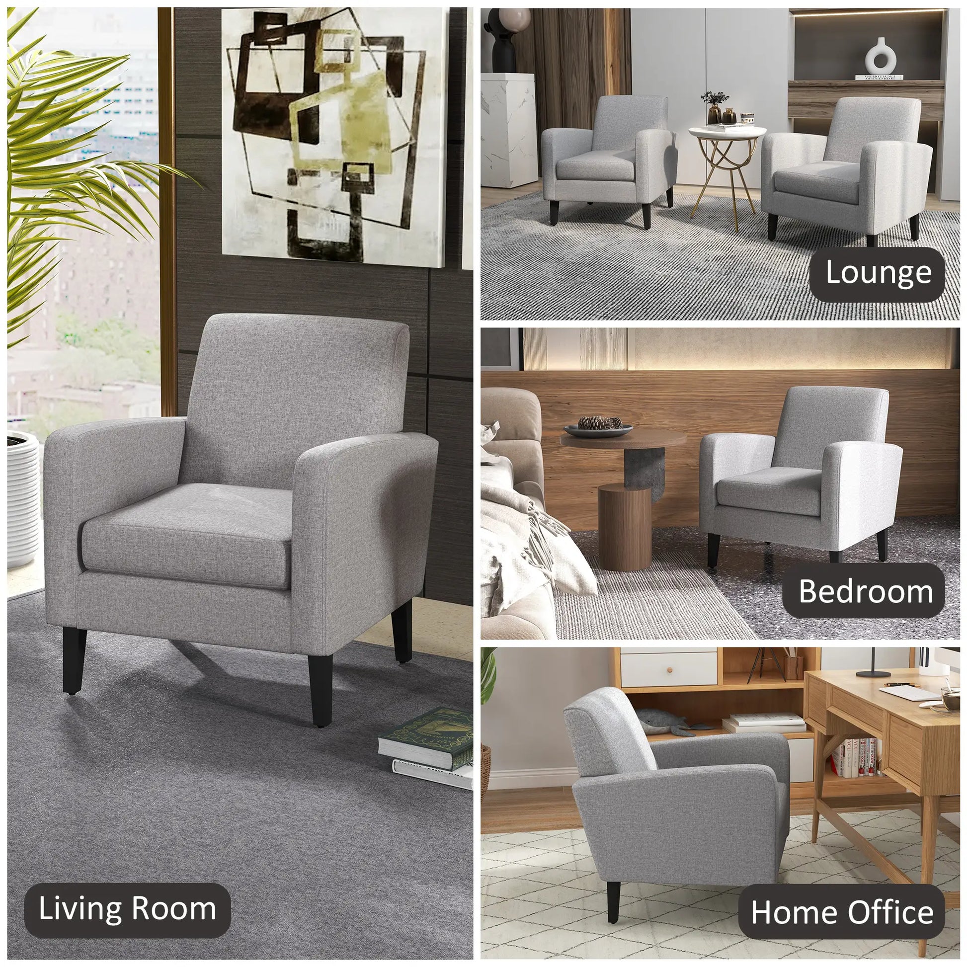 HOMCOM Linen-Look Boxy Armchair - Light Grey mulitroom image