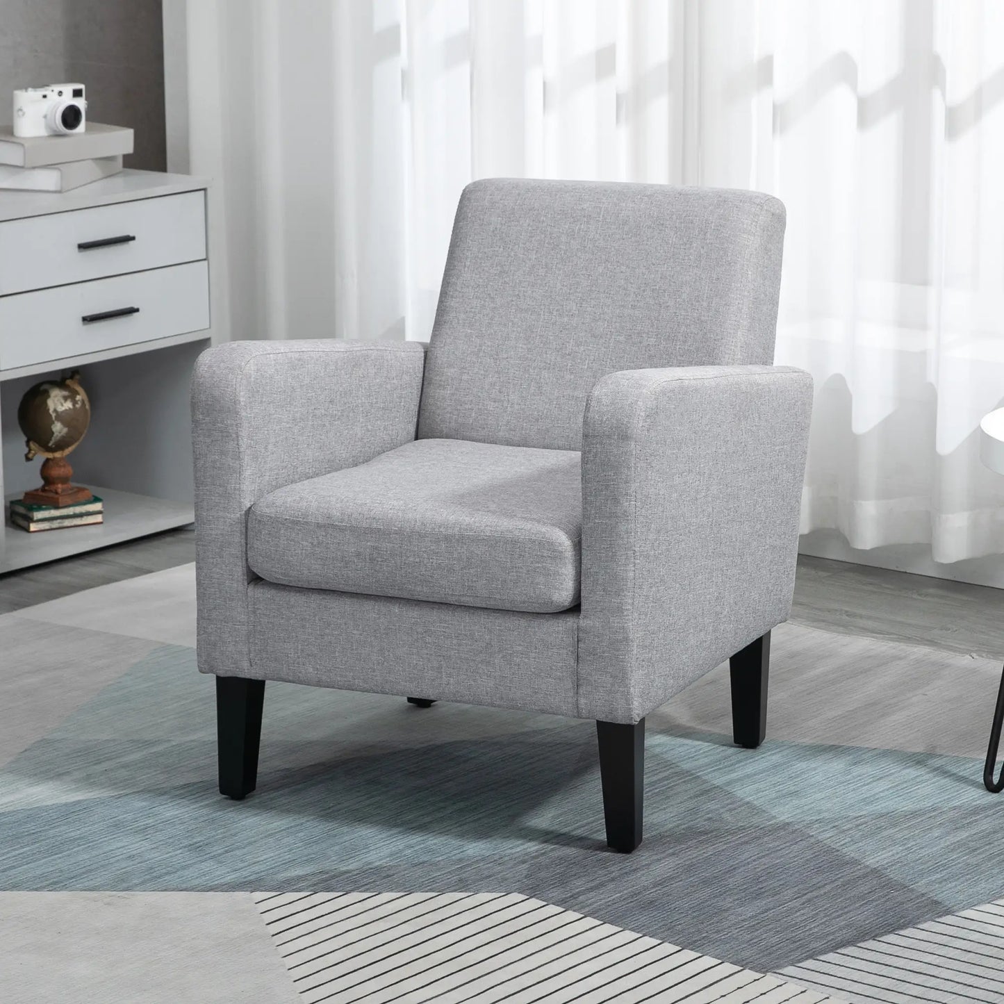 HOMCOM Linen-Look Boxy Armchair - Light Grey room view