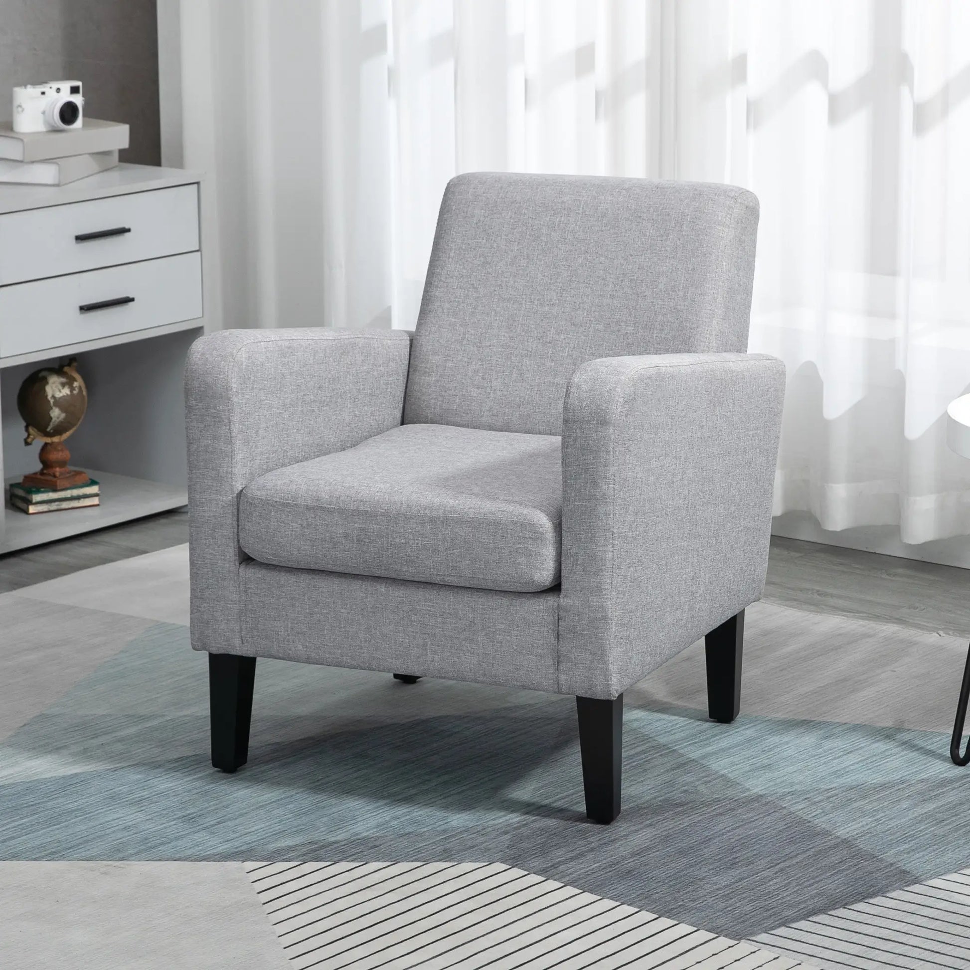 HOMCOM Linen-Look Boxy Armchair - Light Grey room view