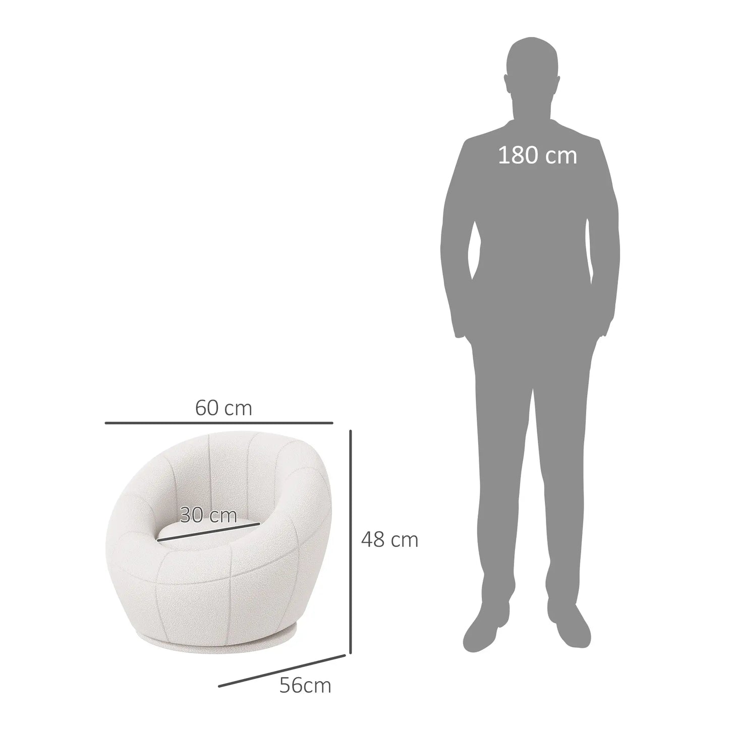 HOMCOM Modern Accent Chair, Swivel Upholstered Armchair for Living Room, Bedroom, Home Office, White