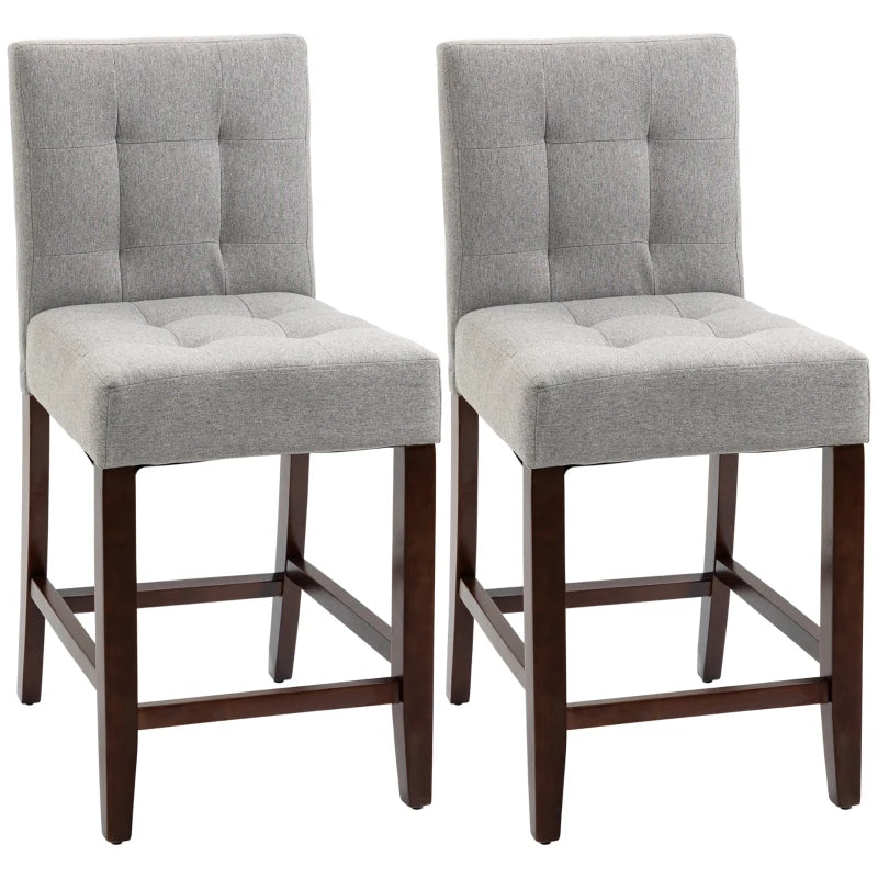 HOMCOM Modern Fabric Bar Stools Set of 2, Thick Padding Kitchen Stool, Bar Chairs with Tufted Back, Wood Legs, Grey grey bar stool comfortable