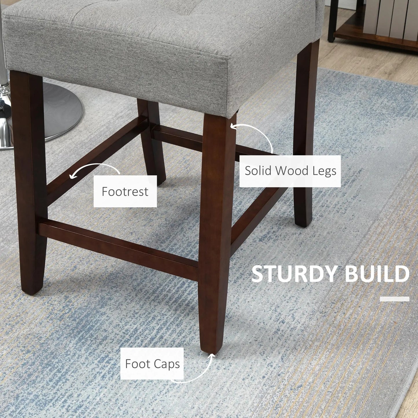 HOMCOM Modern Fabric Bar Stools Set of 2, Grey