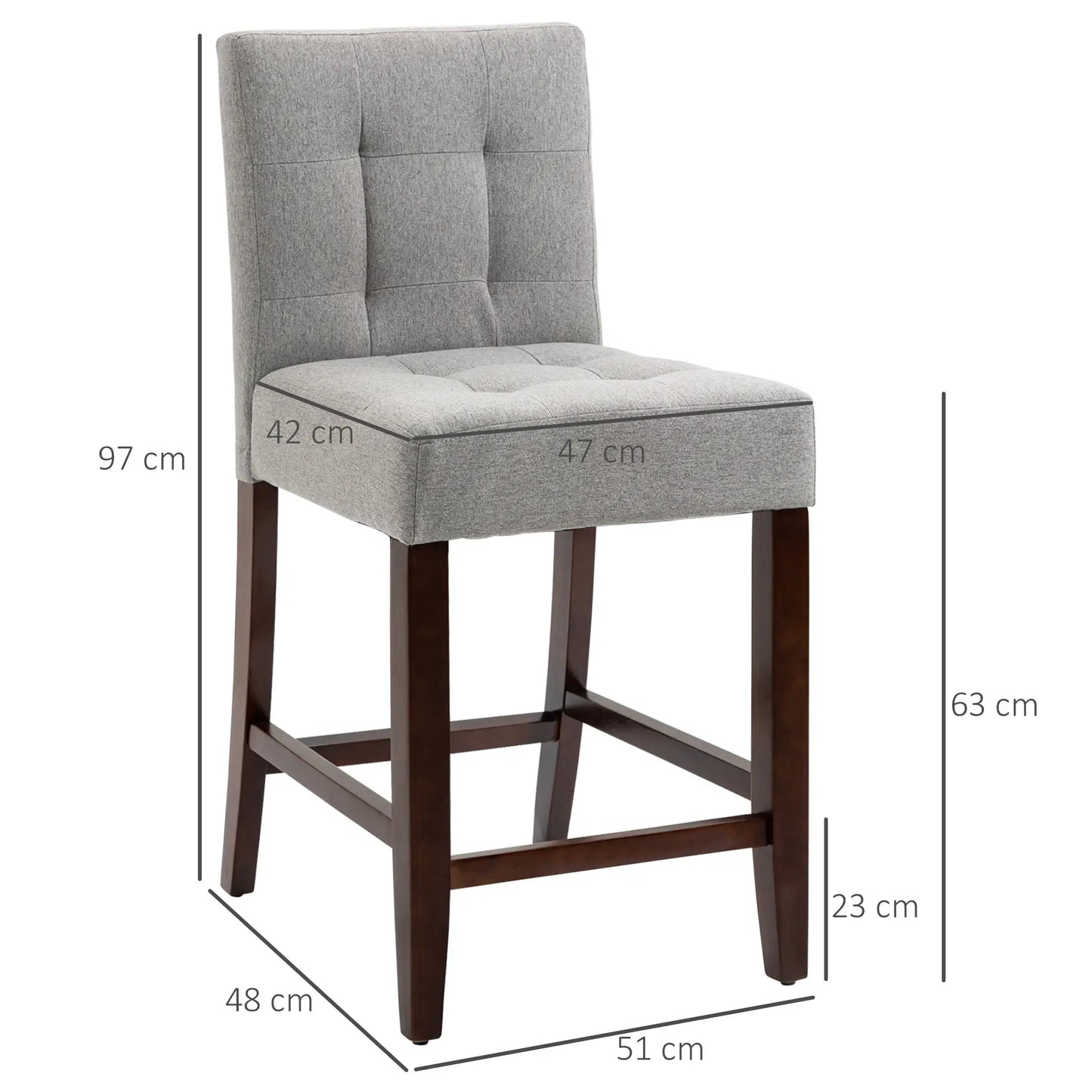 HOMCOM Modern Fabric Bar Stools Set of 2, Grey