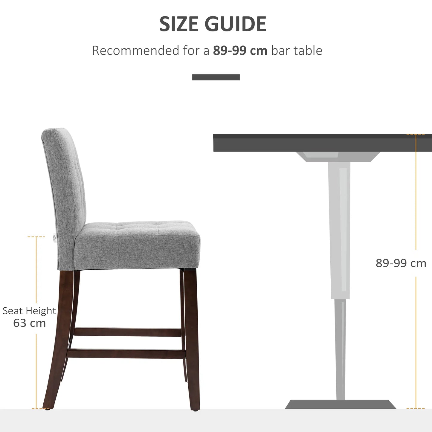 HOMCOM Modern Fabric Bar Stools Set of 2, Grey